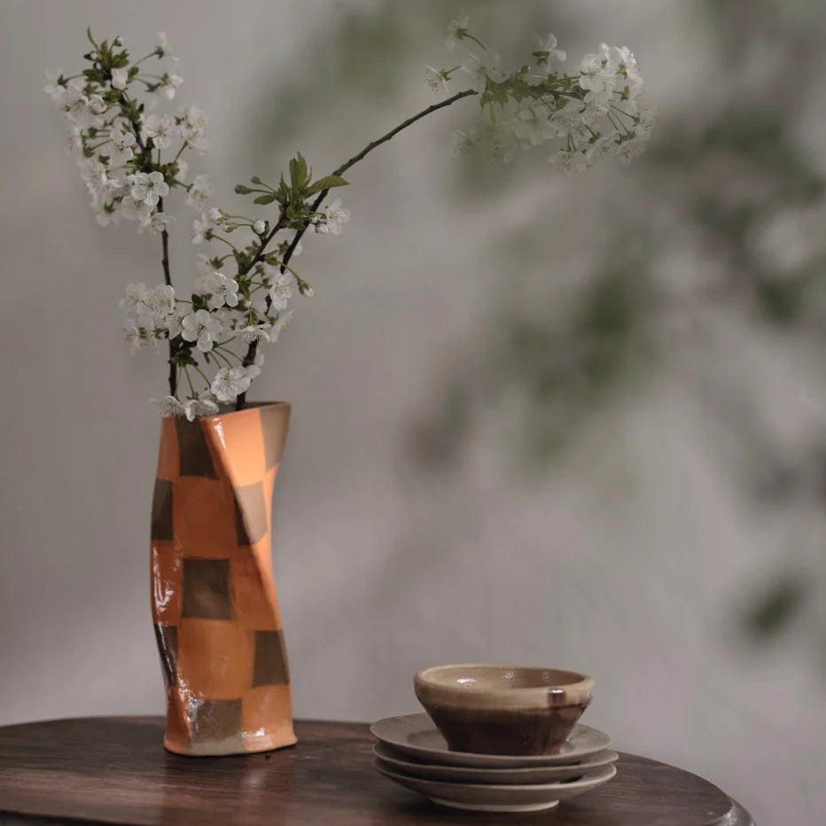 Orange Check Twist Vase