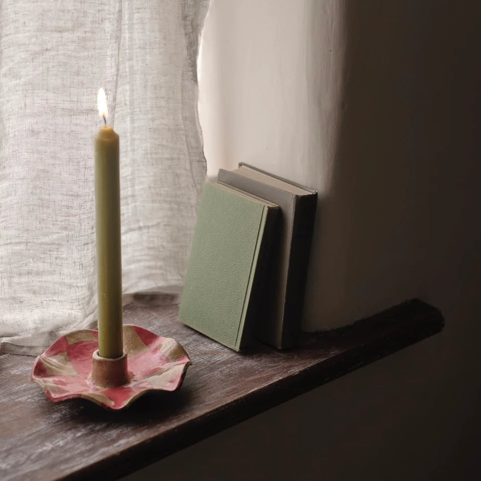 Red Check Scalloped Candle Holders