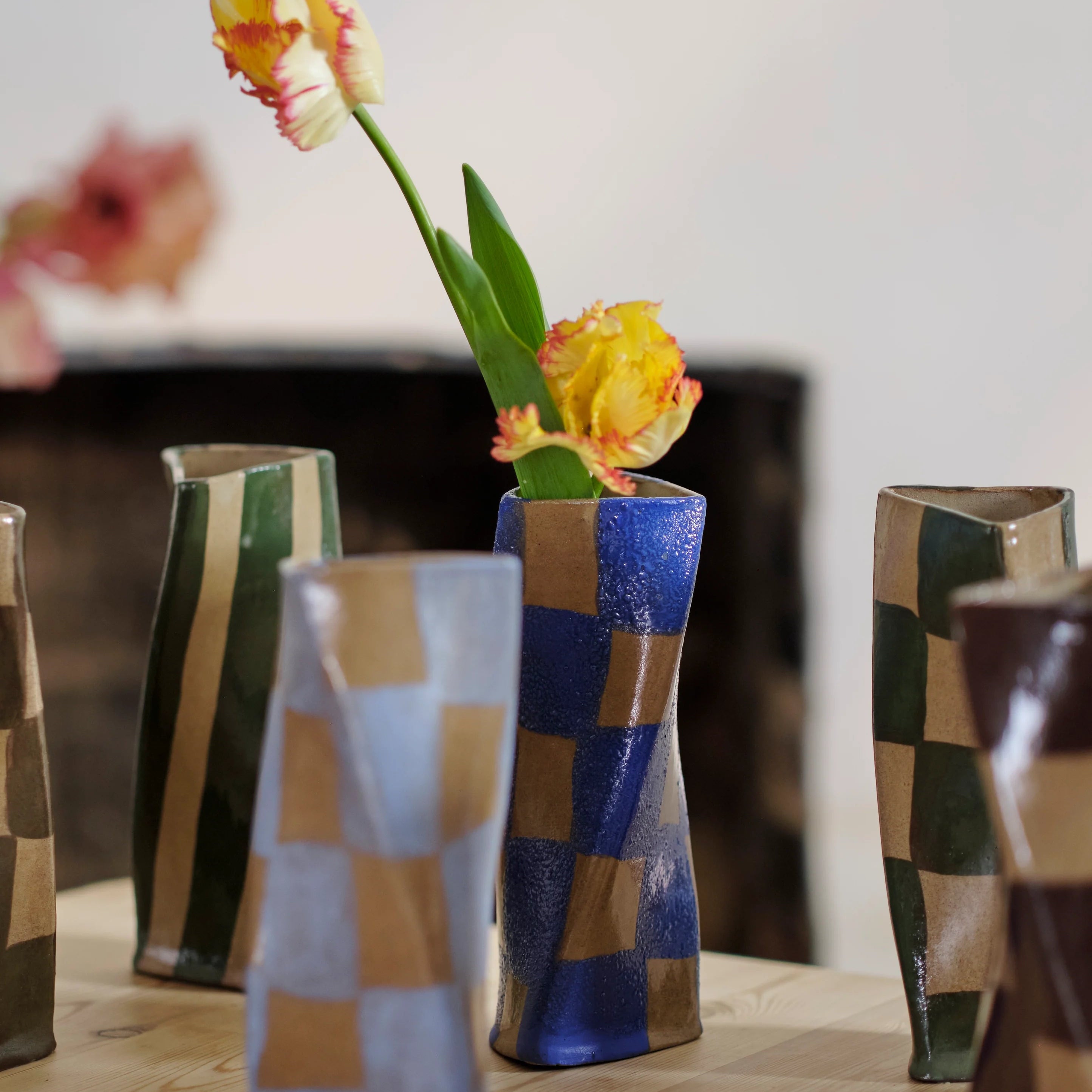 Blue Check Twist Vase