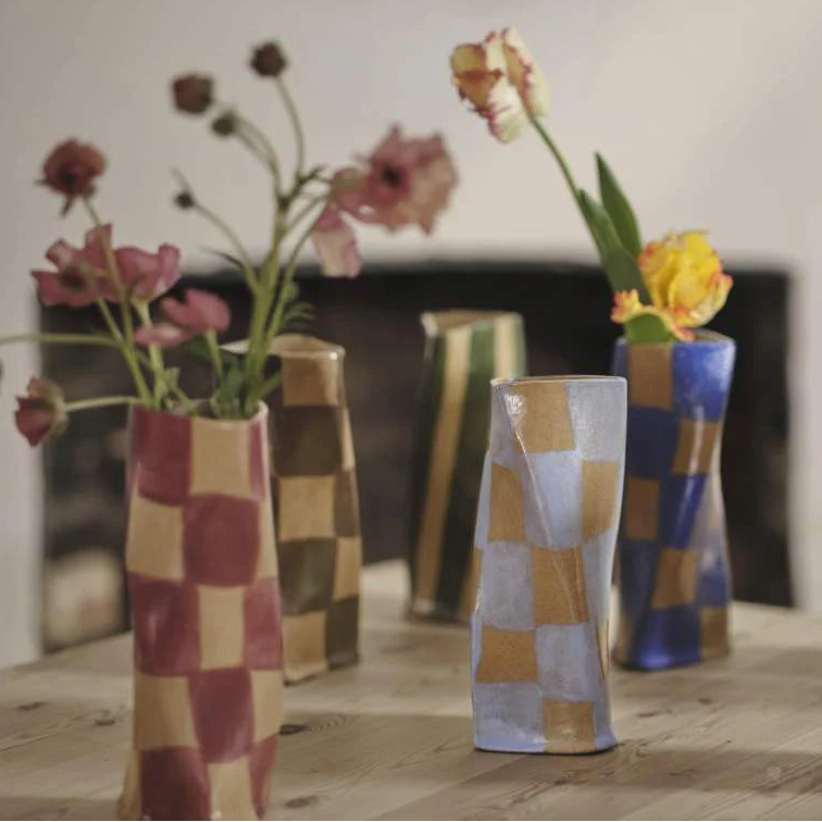 Blue Check Twist Vase
