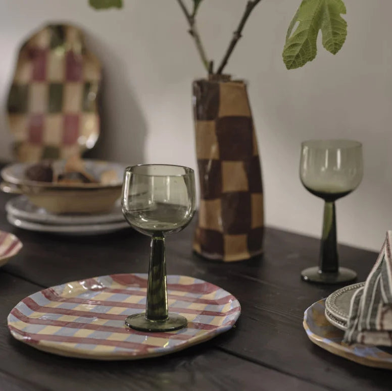 Baby Blue & Burgundy Gingham Oval Platter