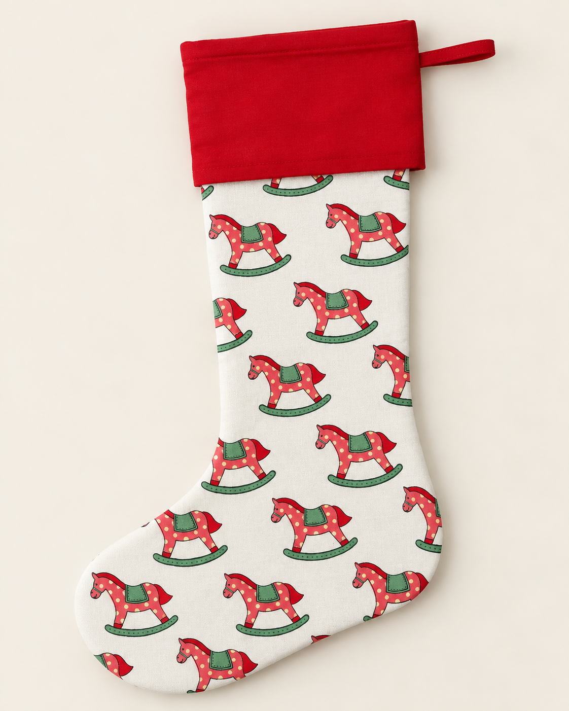 Rocking Horse Christmas Stocking in Pink, Red & Green