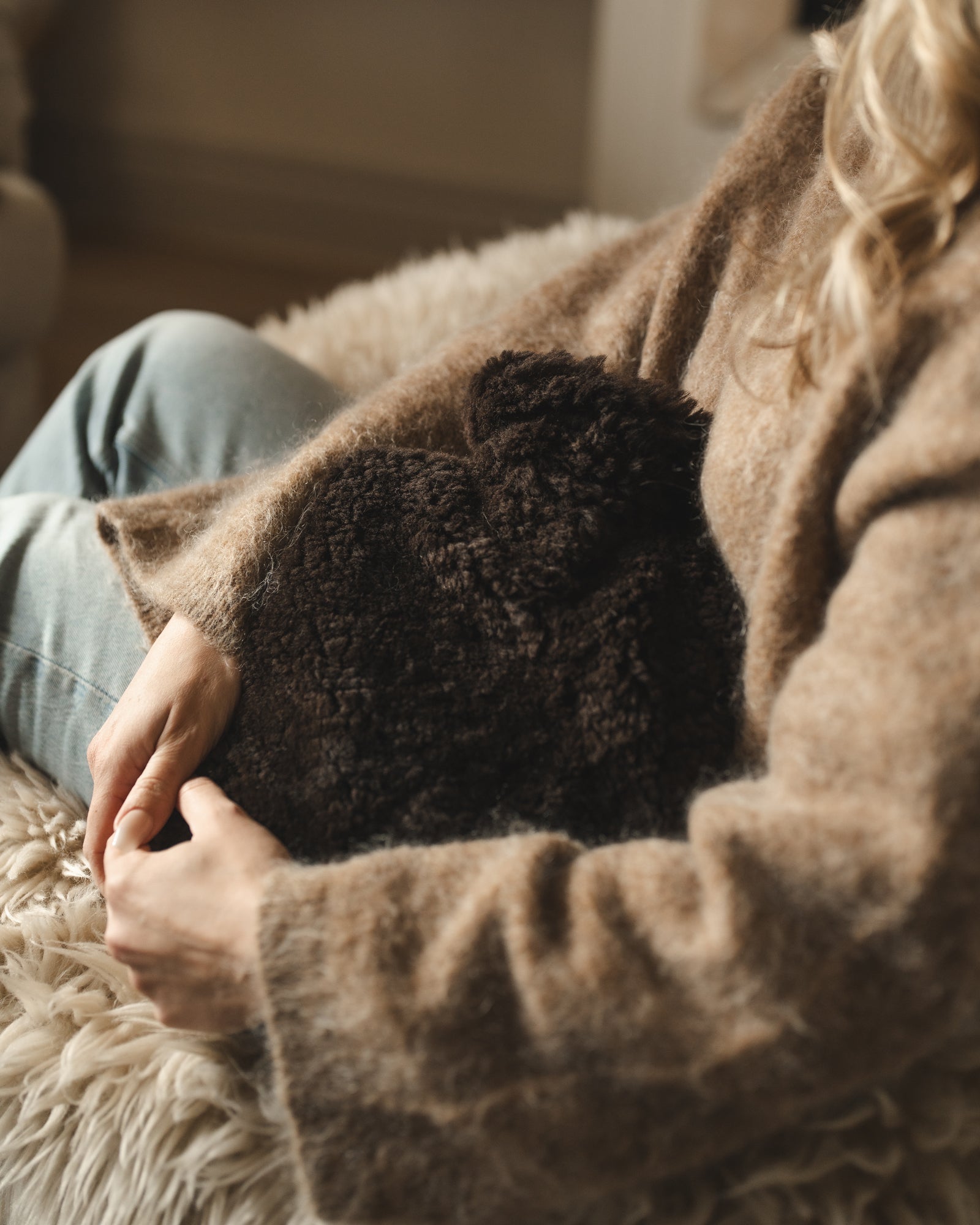 Shearling Hot Water Bottle - Espresso
