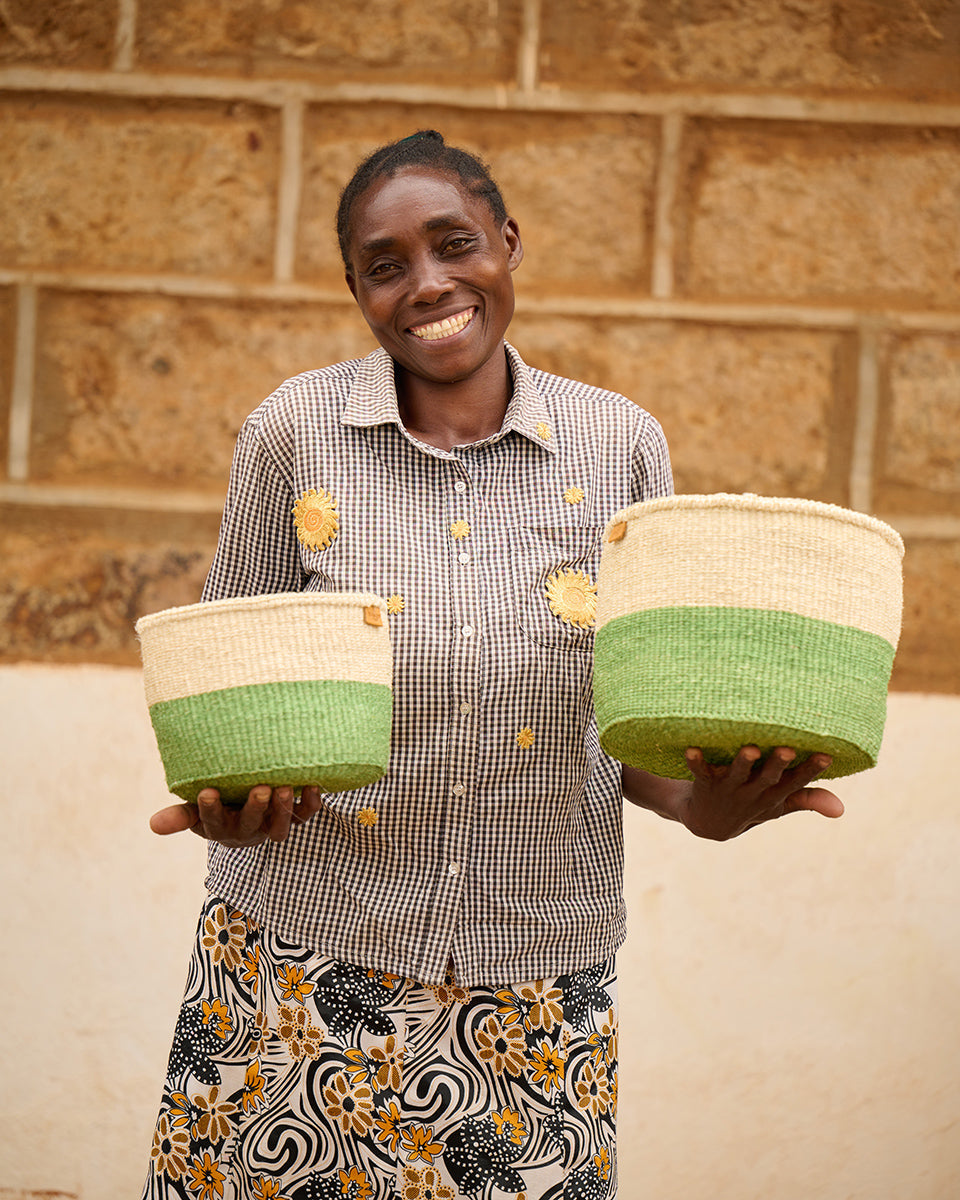 Wilaya Green Colour Block Woven Basket