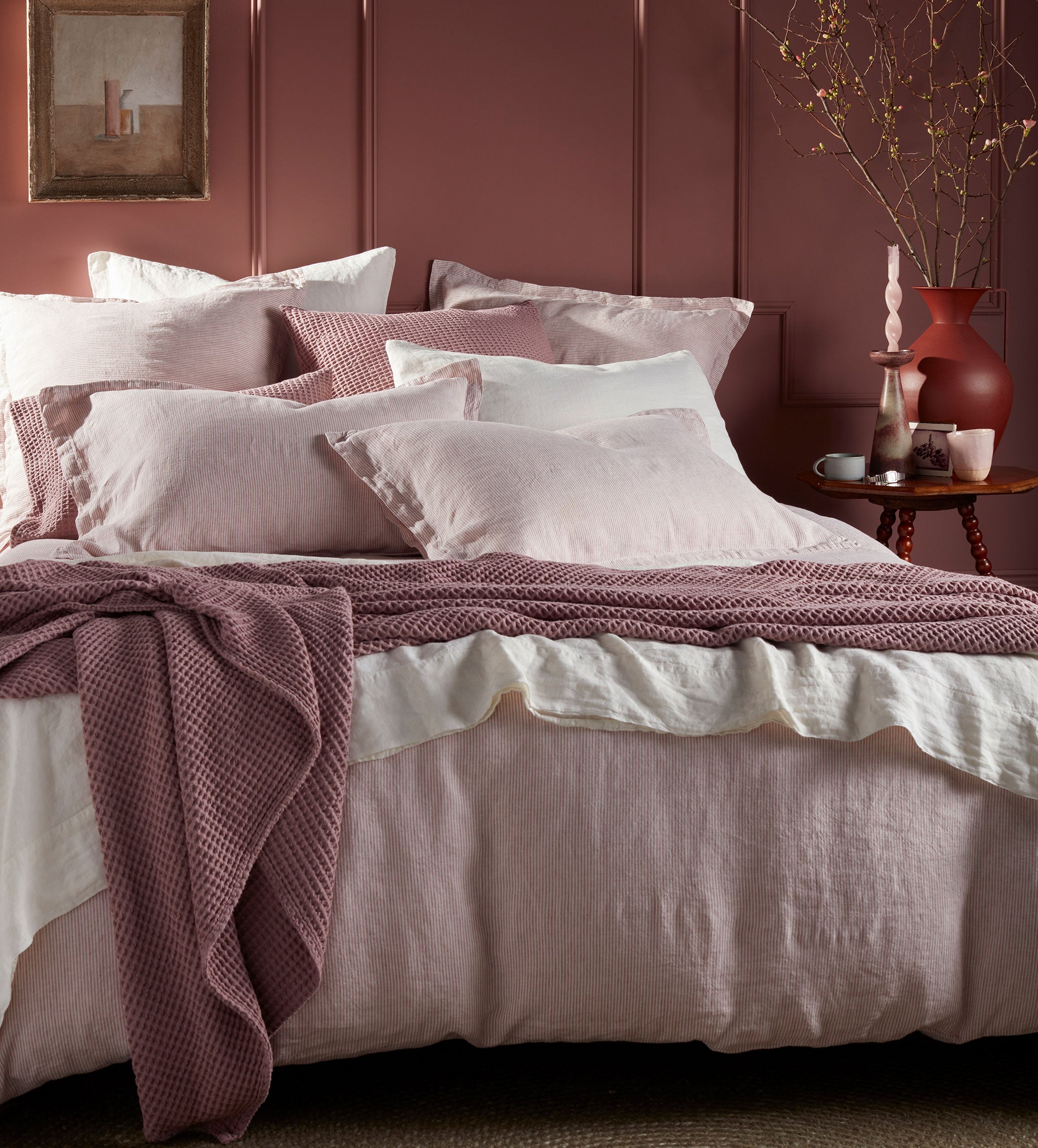 Sid Stripe 100% Linen Oxford Pillowcase | Vintage Rose