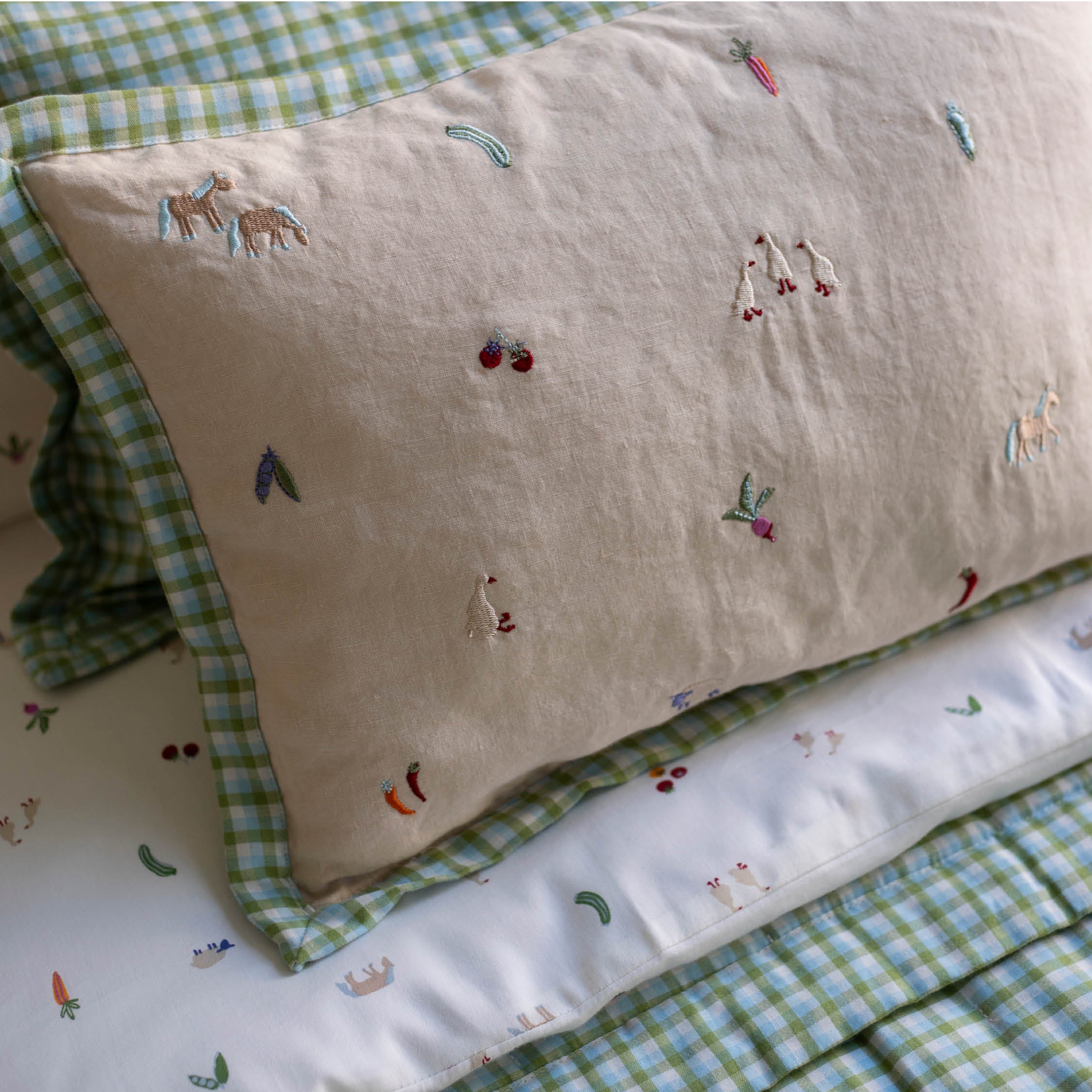 Embroidered Linen Scatter Cushion - Little Farm