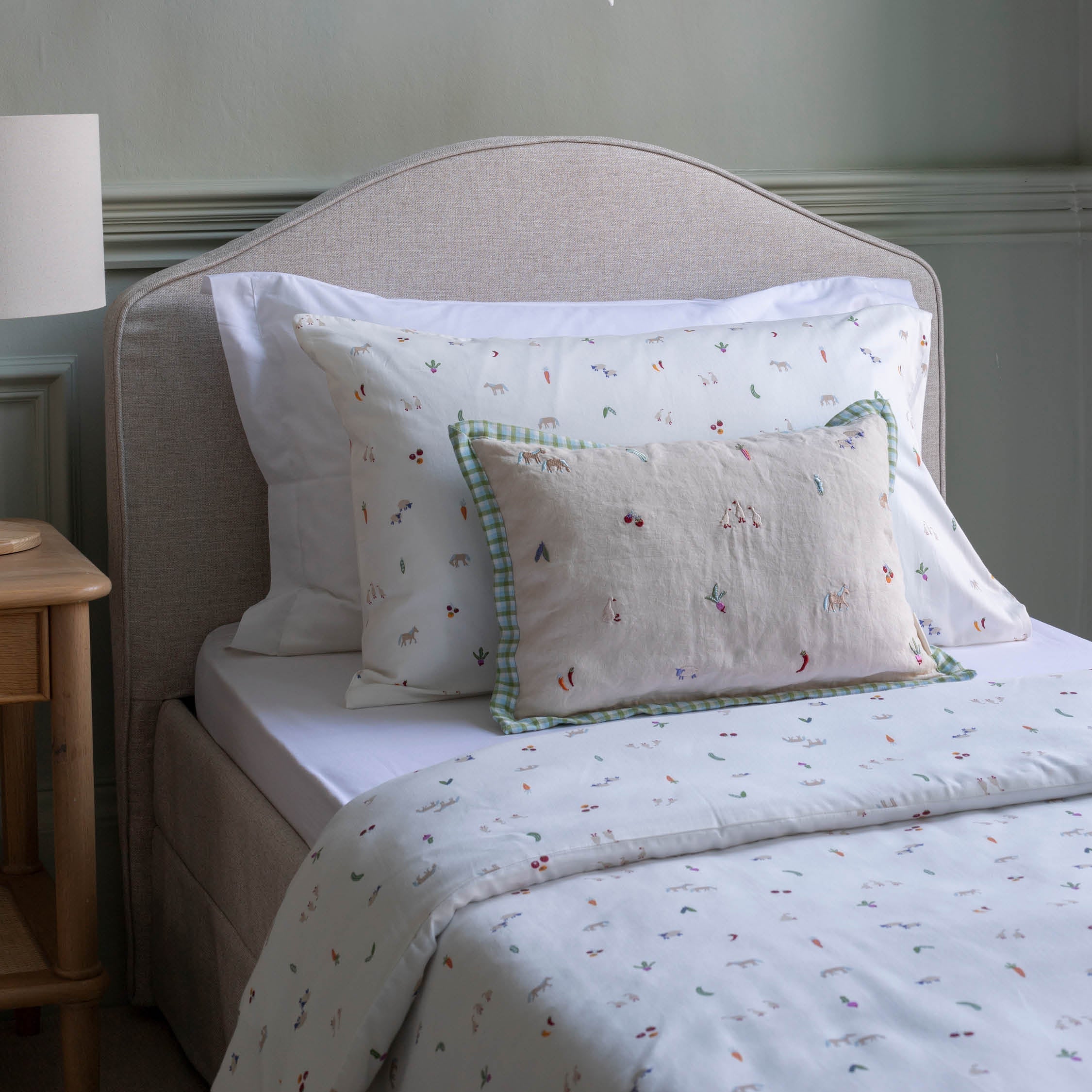Embroidered Linen Scatter Cushion - Little Farm