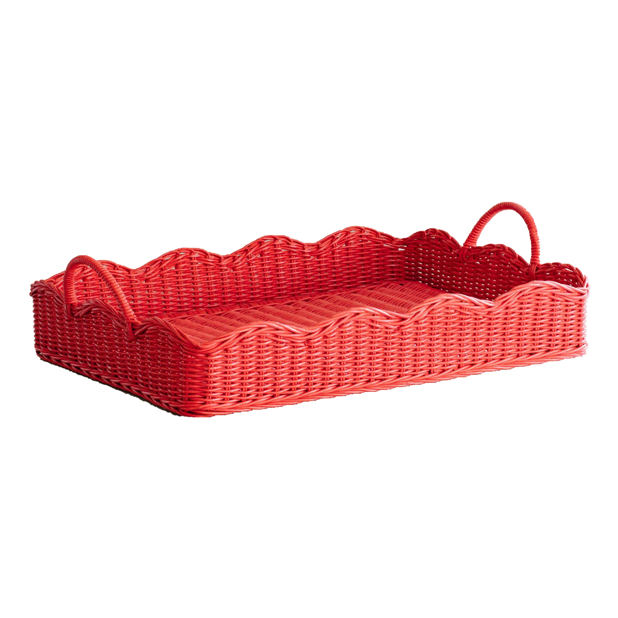 Rattan Scalloped Tray (Red)