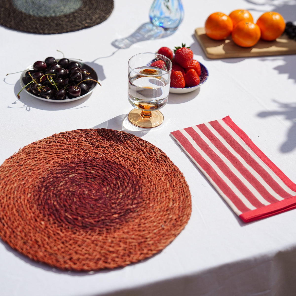 Crimson & Blush Block Stripe Napkins | Set of 2