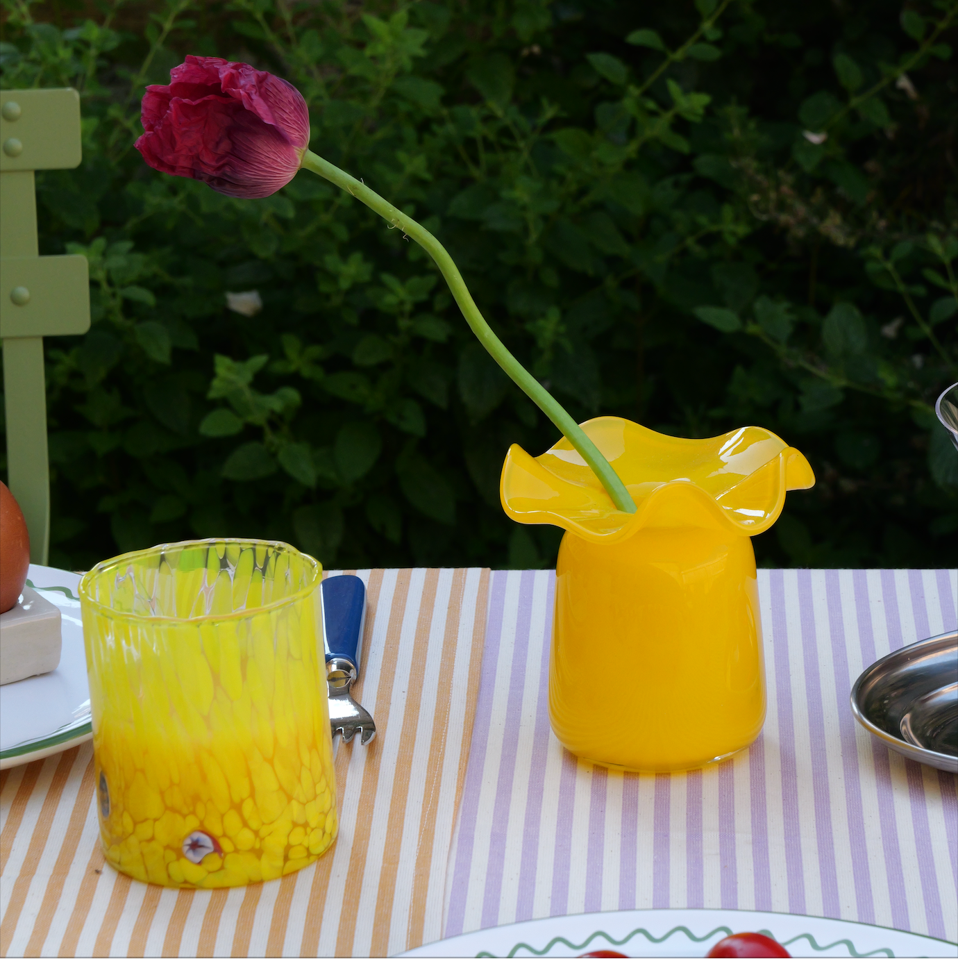 Handmade Glass Ruffle Bud Vase | Yellow