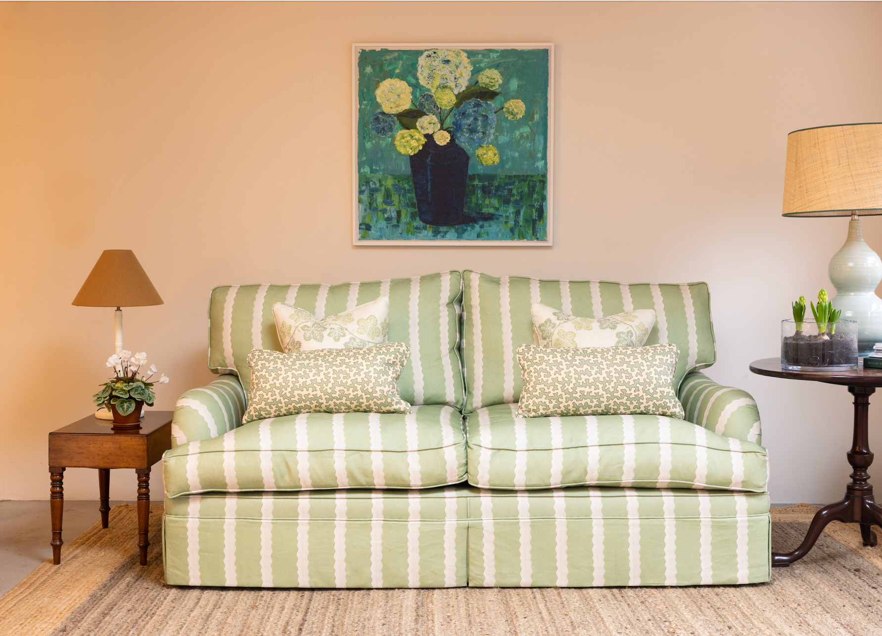 Double Scroll Stripe Fabric | Spring Green