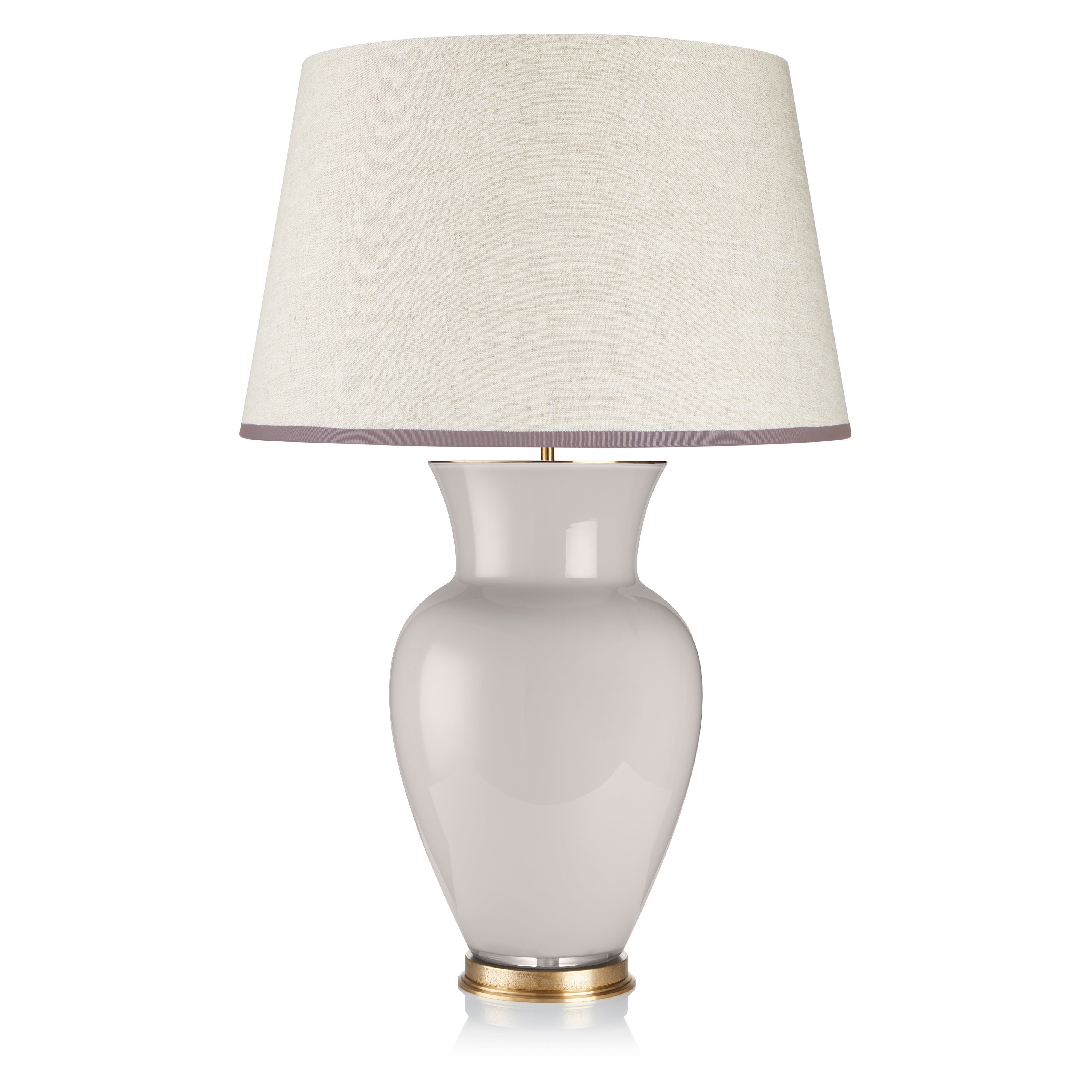 STRETCHED CREAM LINEN LAMPSHADE WITH SHADES OF GREY TRIM