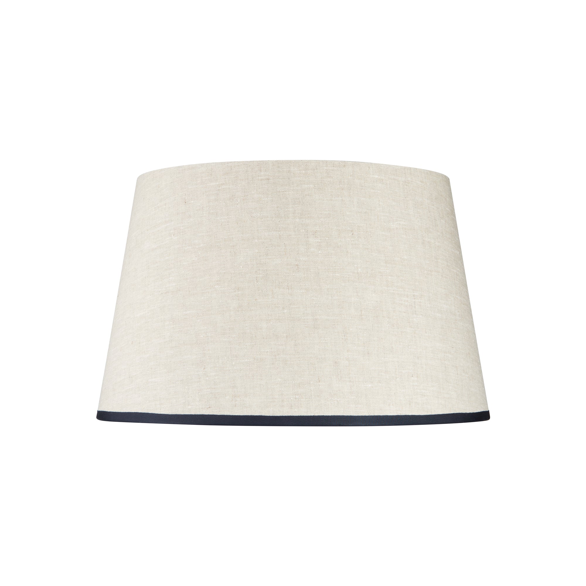 STRETCHED CREAM LINEN LAMPSHADE WITH RIBBED SINGING THE BLUES TRIM