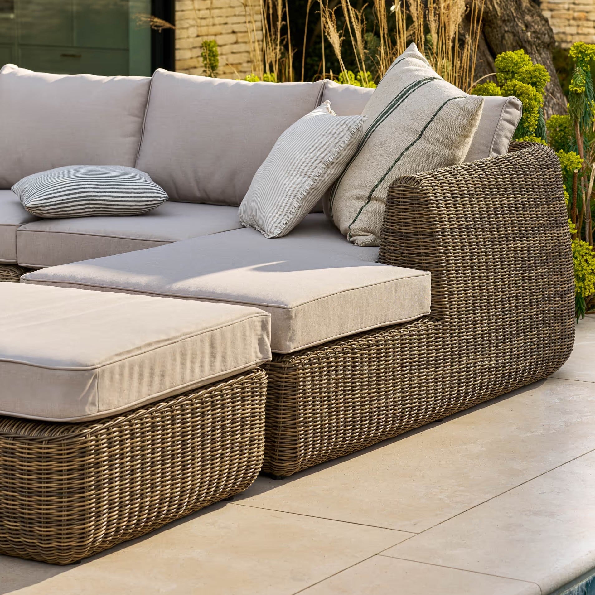 Skala Corner Sofa & Ottoman Set | Dark Rattan