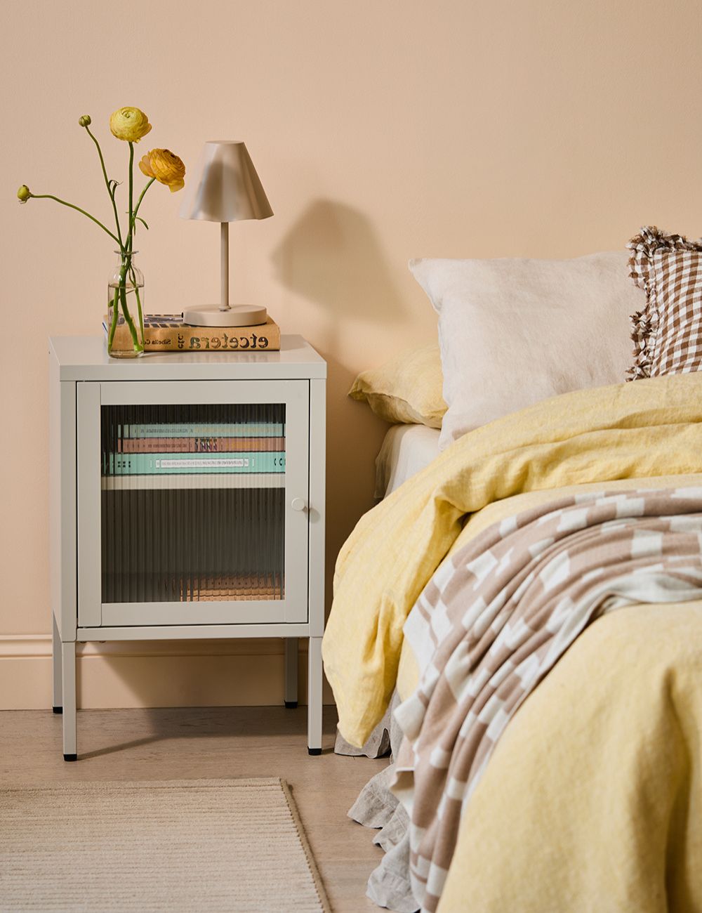 Small Simkin Bedside Cabinet in Panna Cotta Left Hand Opening