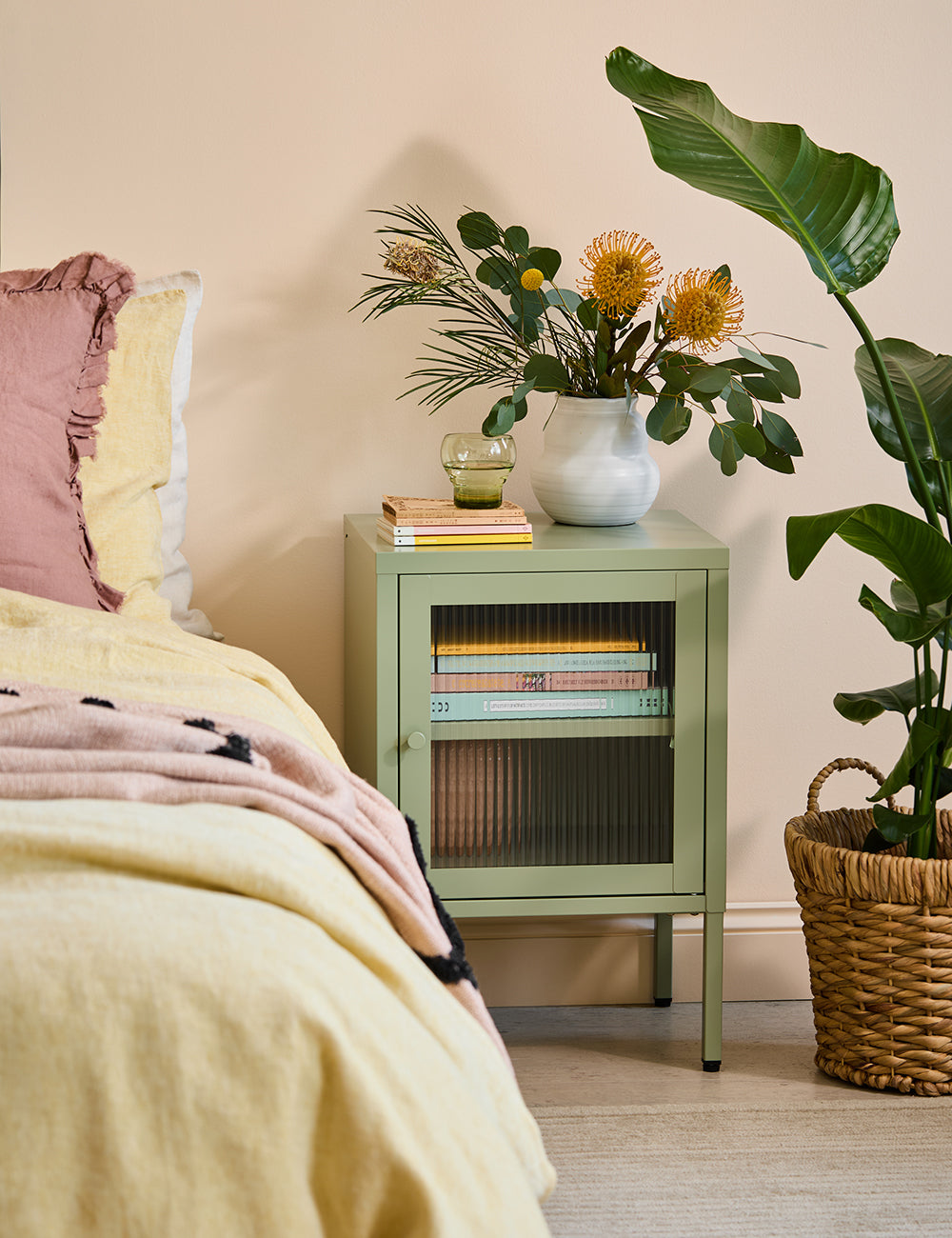 Small Simkin Bedside Cabinet in Sage Right Hand Opening