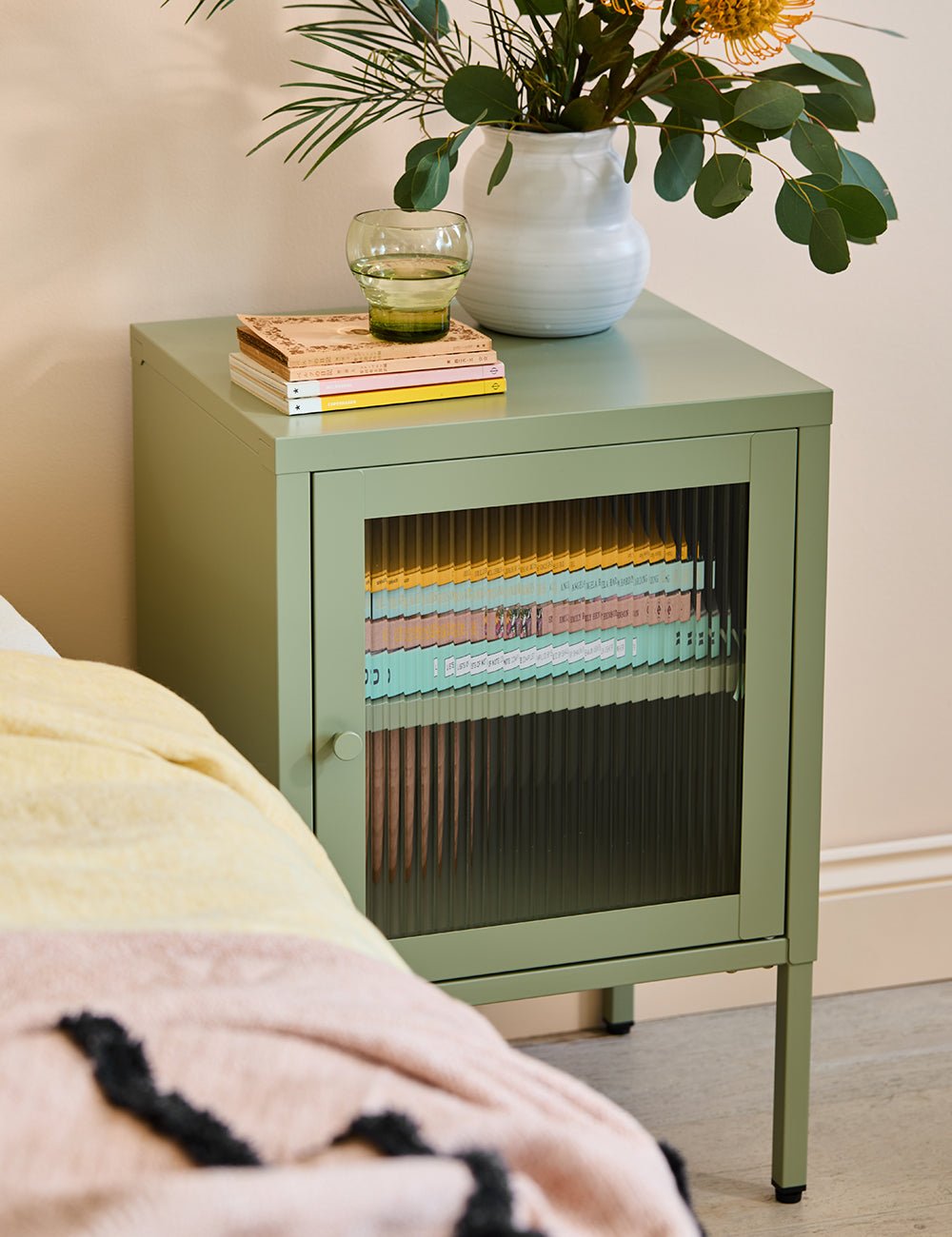Small Simkin Bedside Cabinet in Sage Right Hand Opening