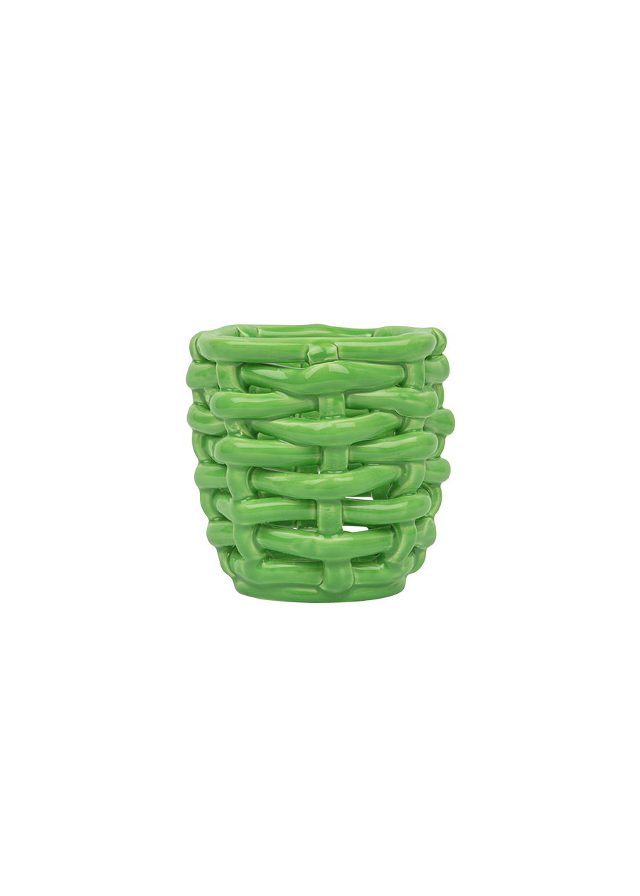 Small Apple Green Basketweave Planter