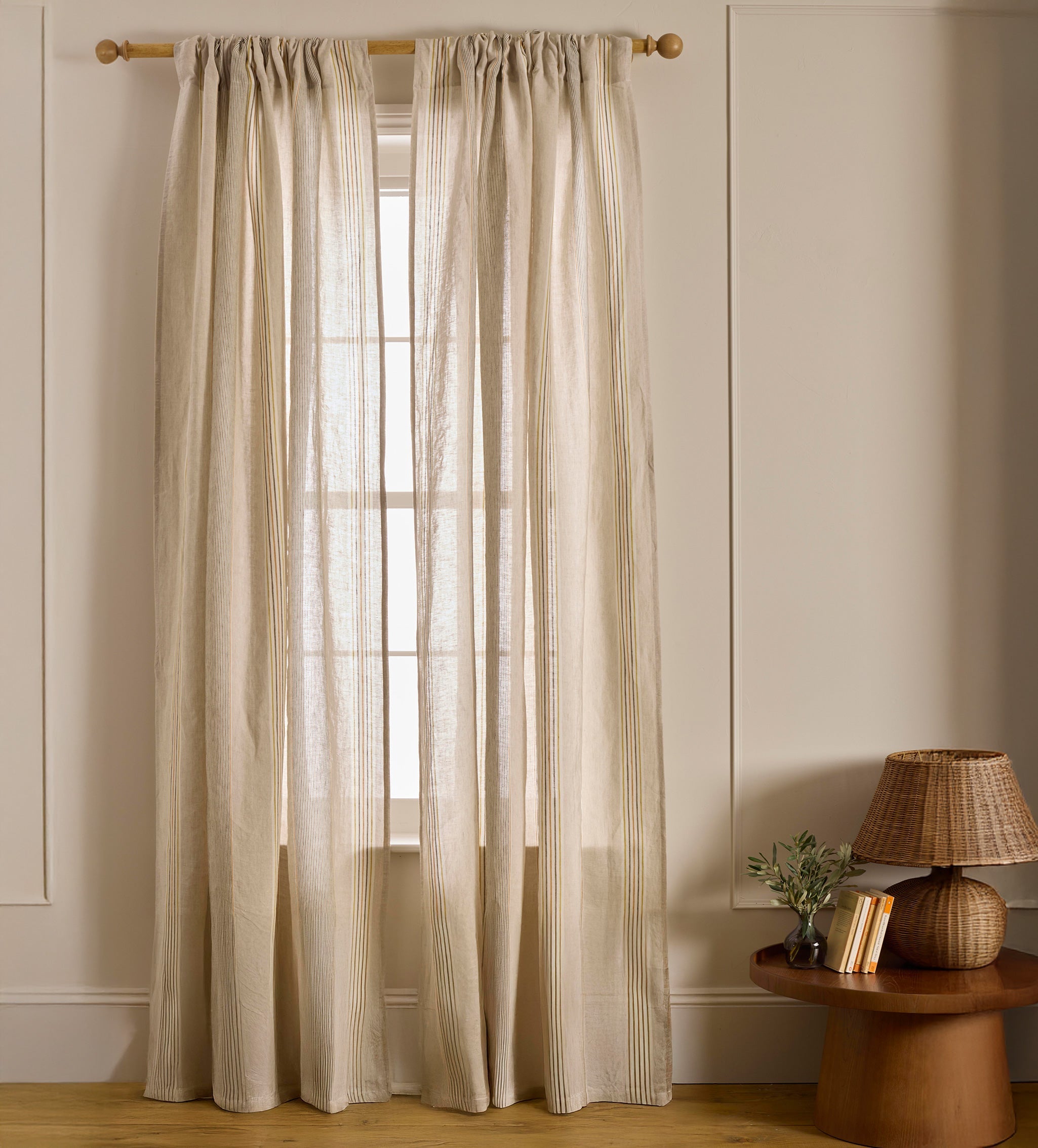Sophie Stripe 100% Linen Loop Top Curtain (Single)