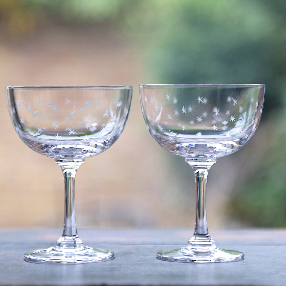 Large Crystal Champagne Saucers with Stars Design