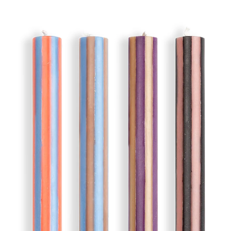 Stripe Dinner Candles | Mixed Set: Dark Contrasting Colours