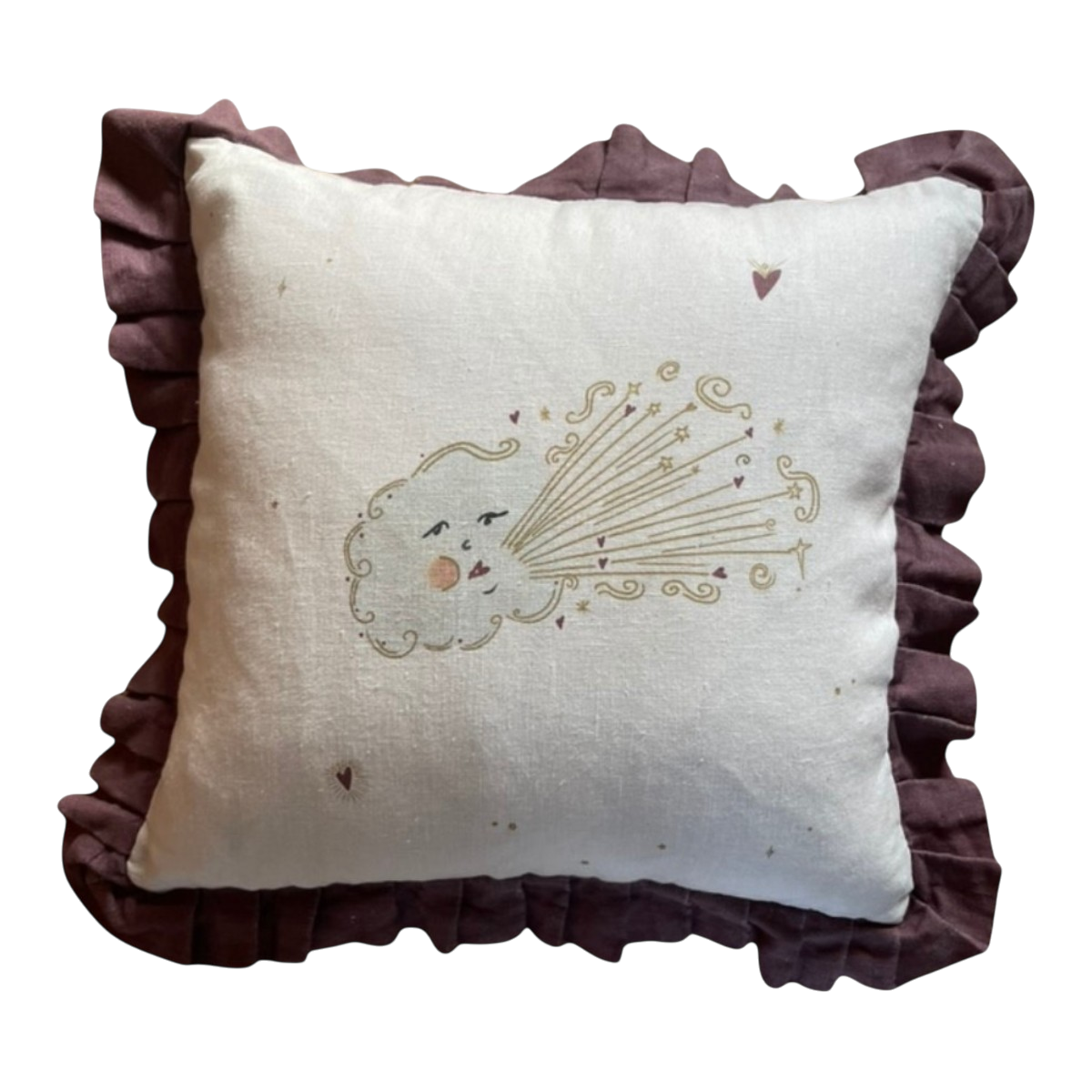 Linen ruffled cushion cover Love Cloud