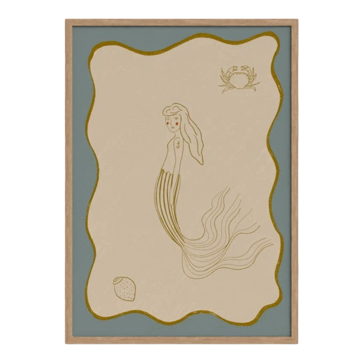 The mermaid and the crab Art Print