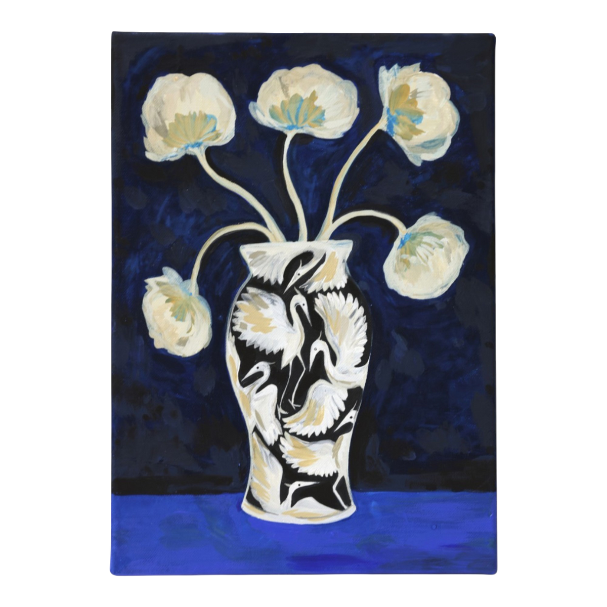 Black Herons Vase - Original Canvas Painting
