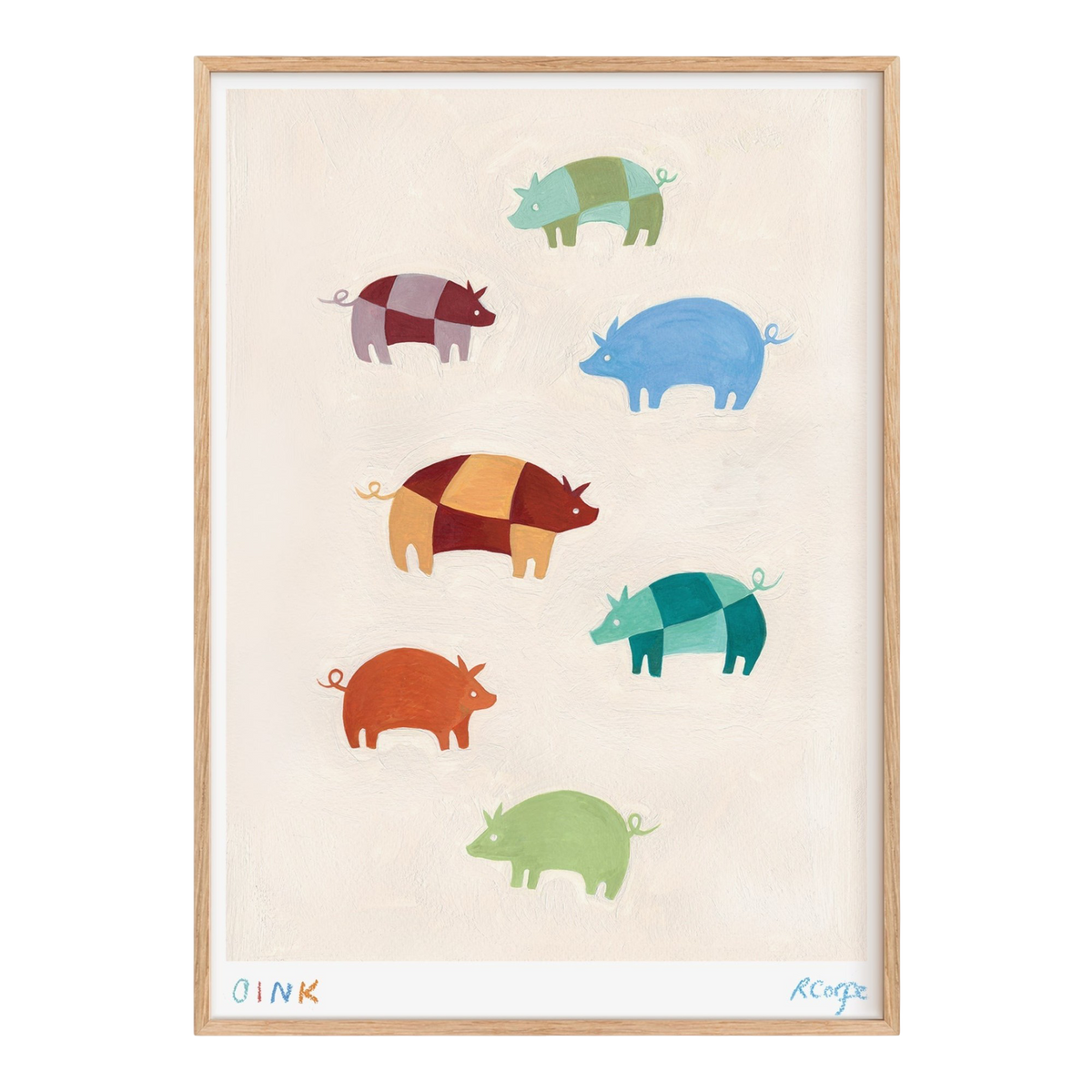 Oink Patchwork Pigs Art Print