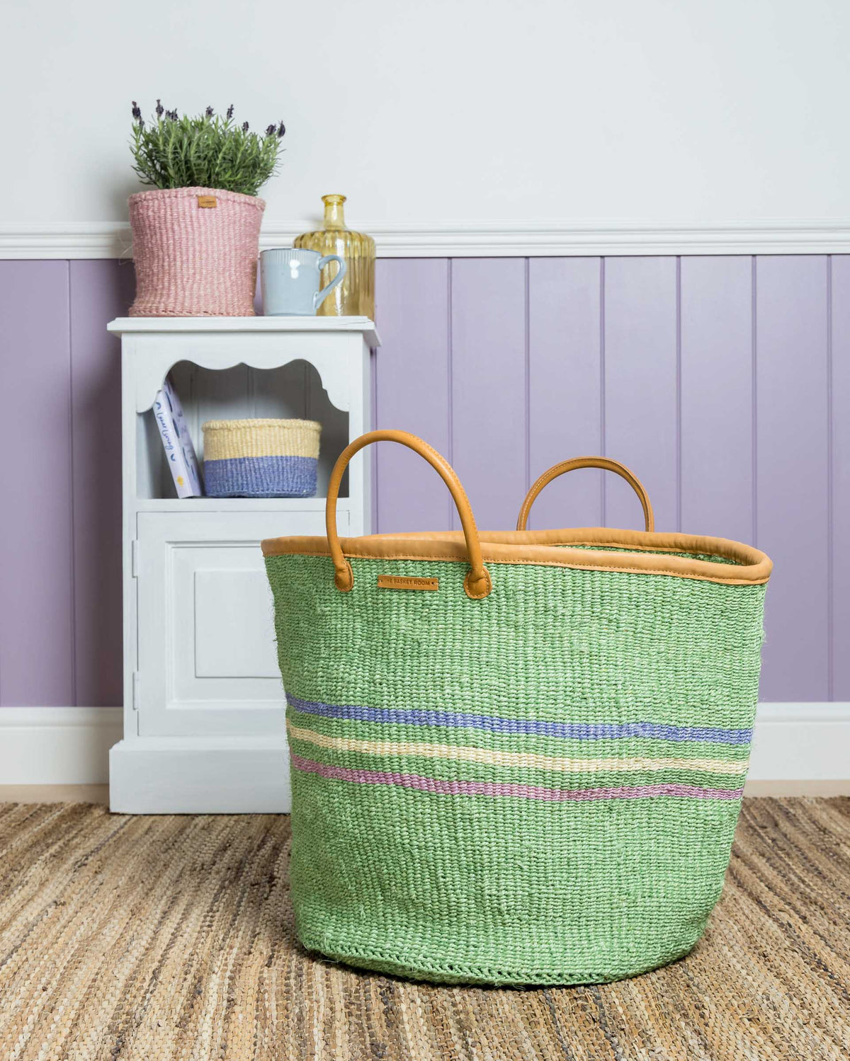 Vutia: Green Three Stripe Woven Laundry Basket