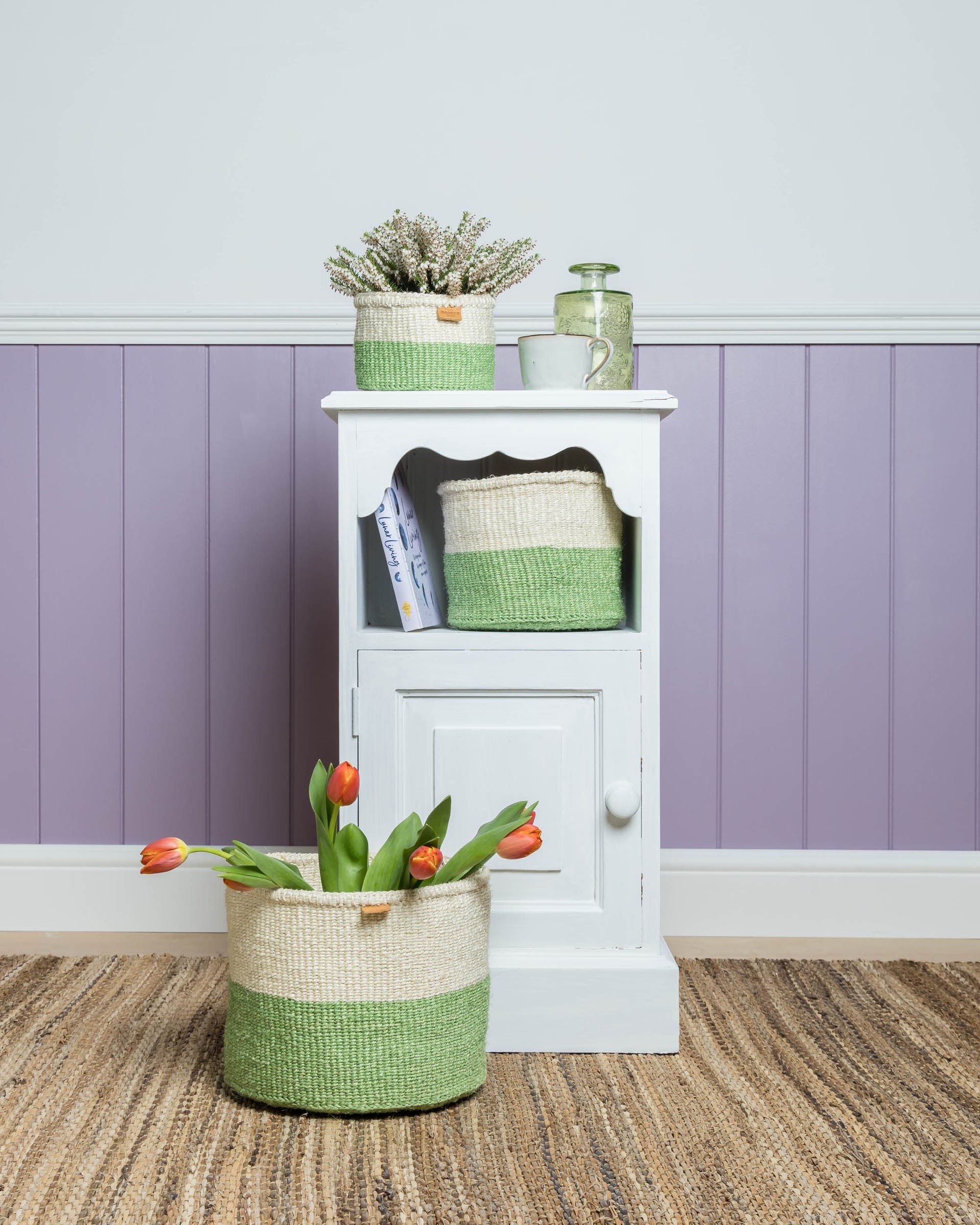 Wilaya Green Colour Block Woven Basket