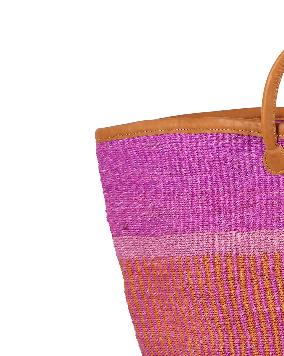 TENGUA: Orange, Pink & Purple Stripe Woven Laundry Basket