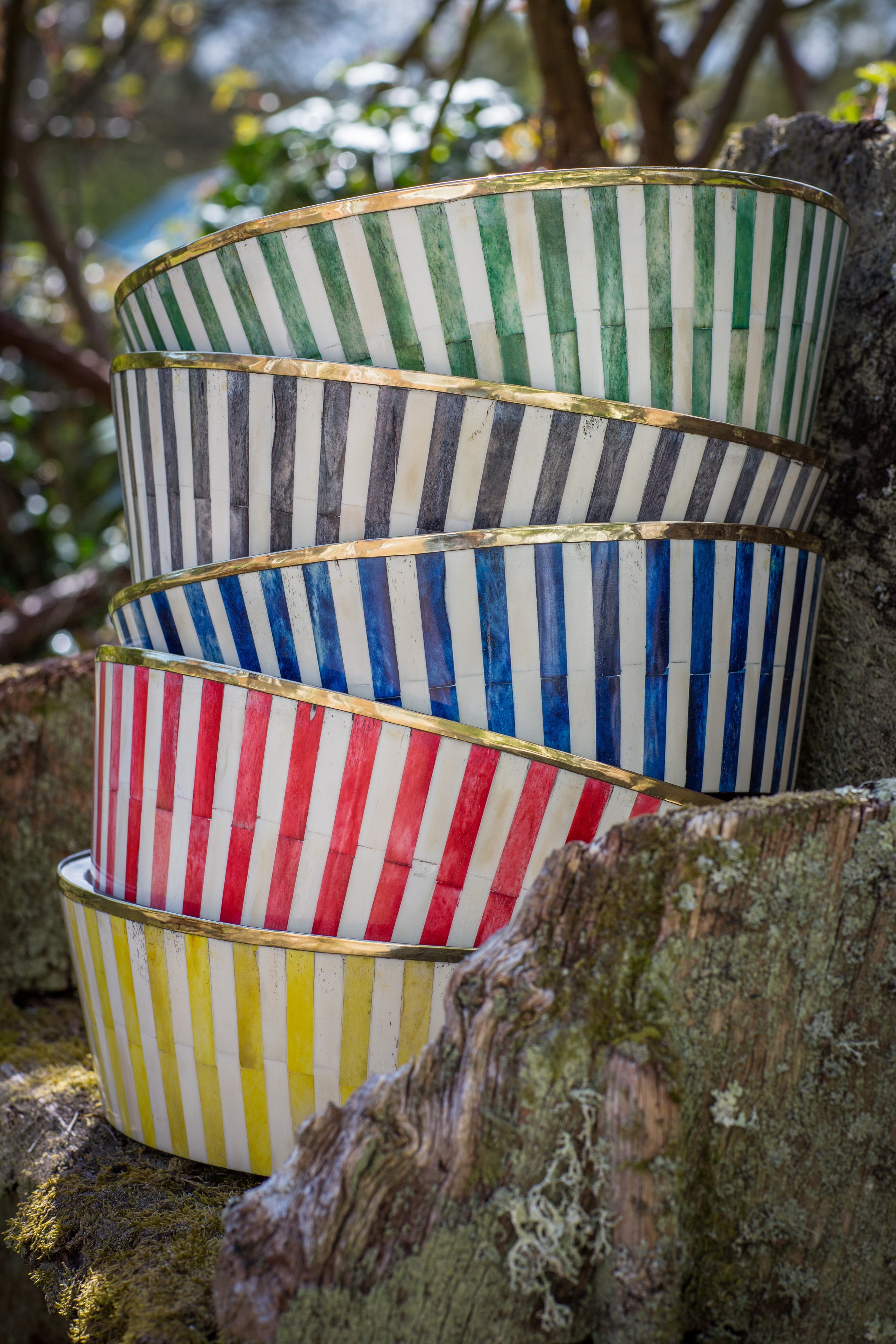 Round Inlay Planter | Large | Red | Striped