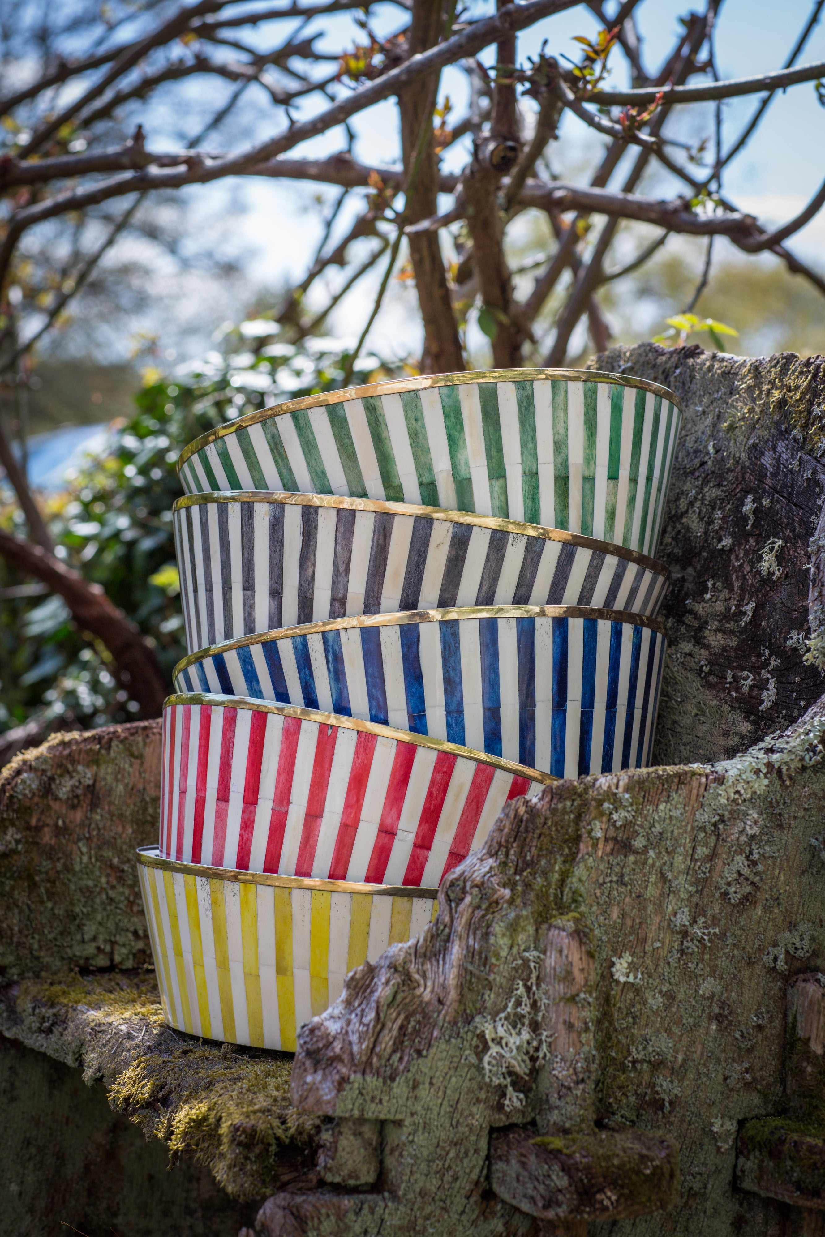 Round Inlay Planter | Large | Blue | Striped