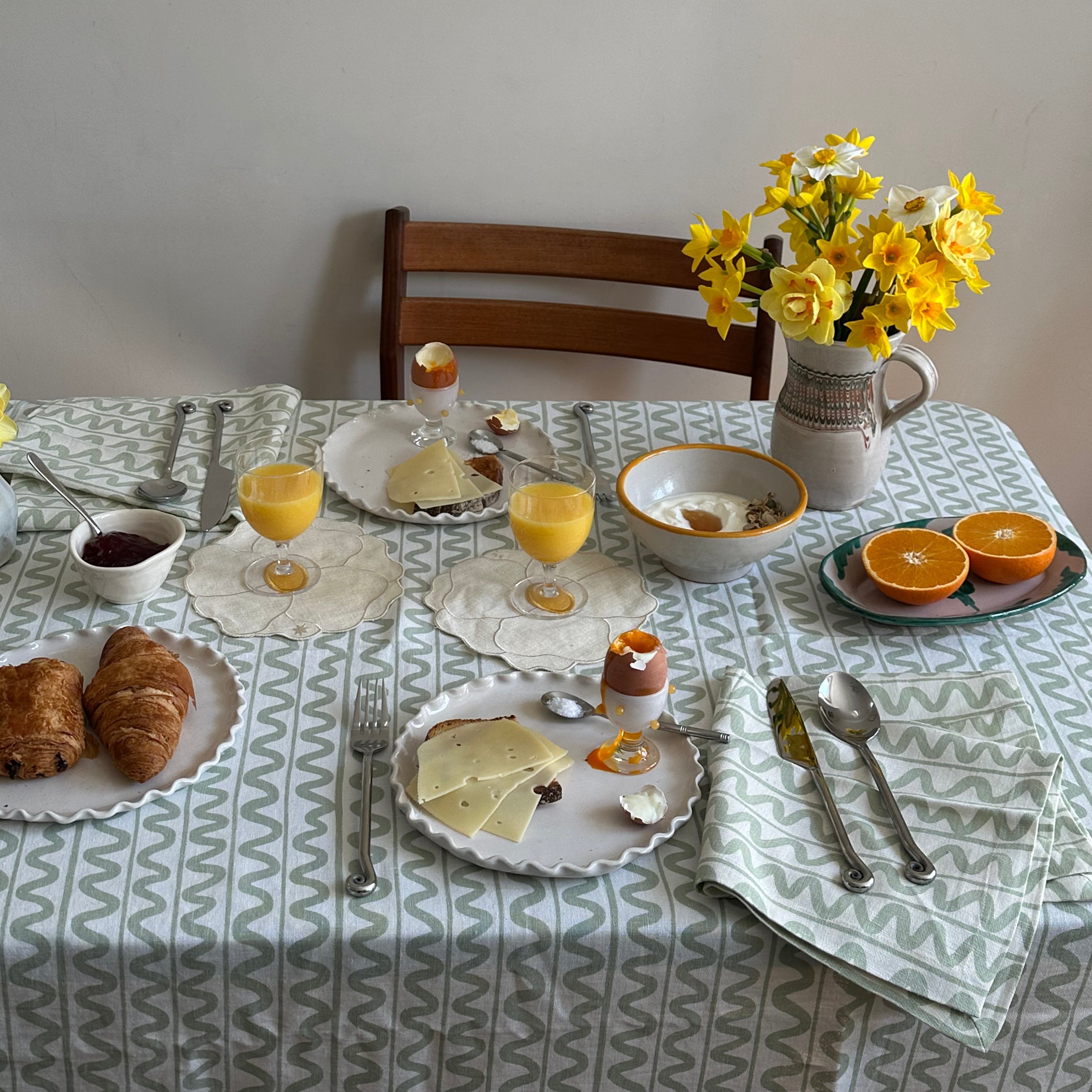 Green Wiggle Linen Tablecloth