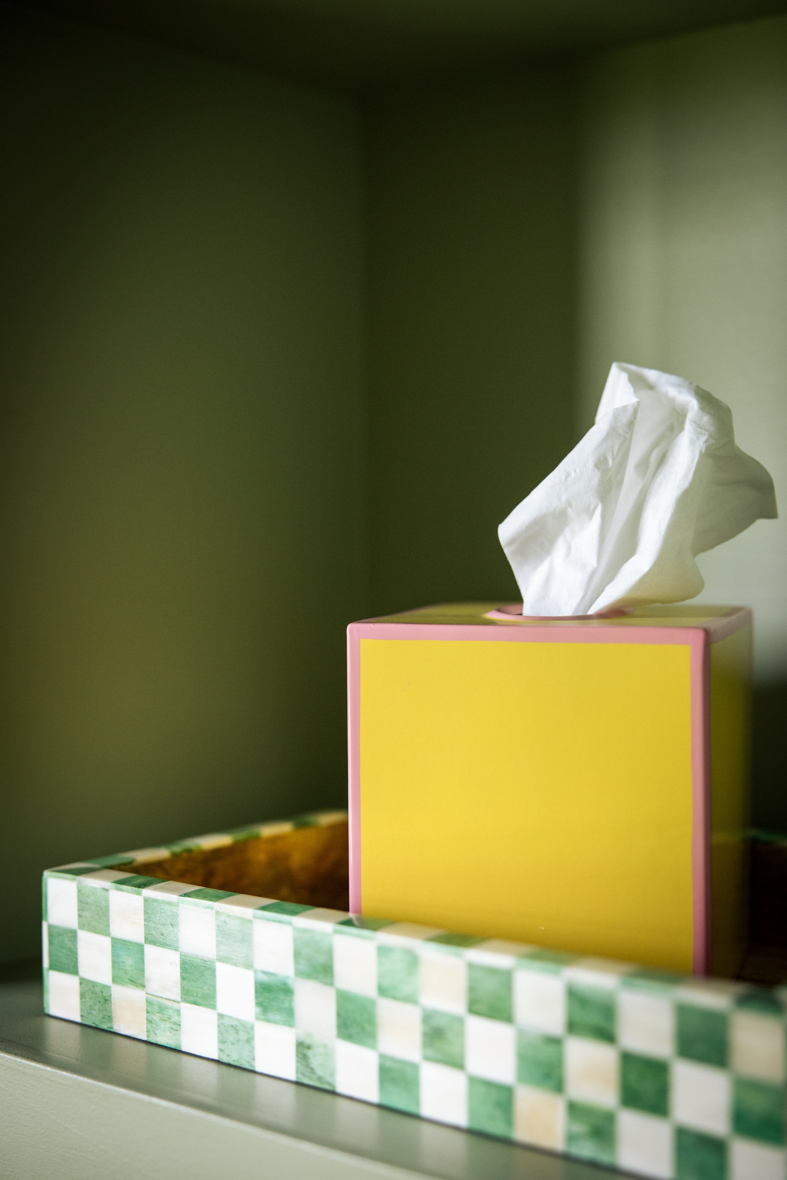Tissue Box Cover | Soft Yellow and Rose Pink