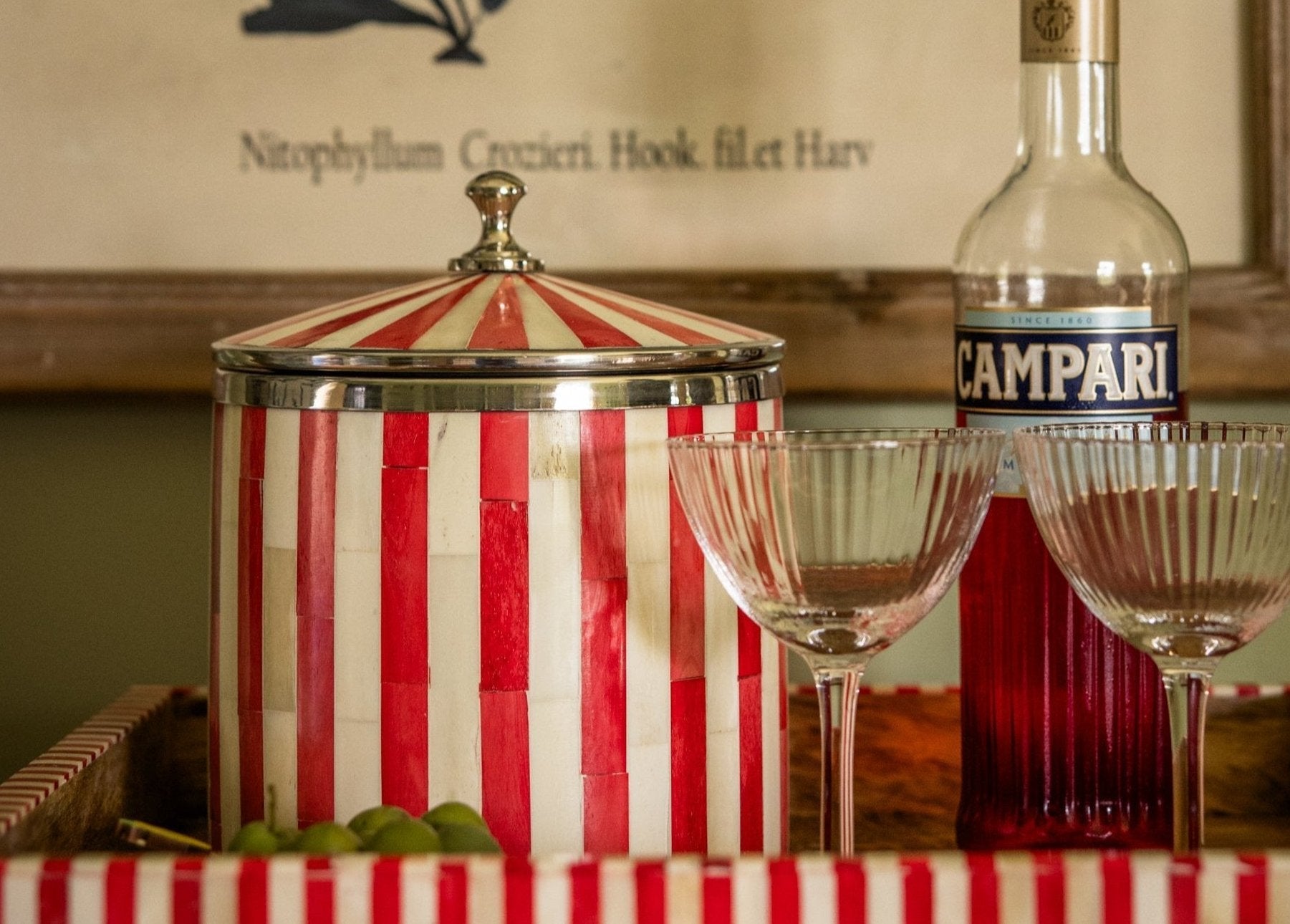 Bone Inlay Ice Bucket | Red & White | Striped