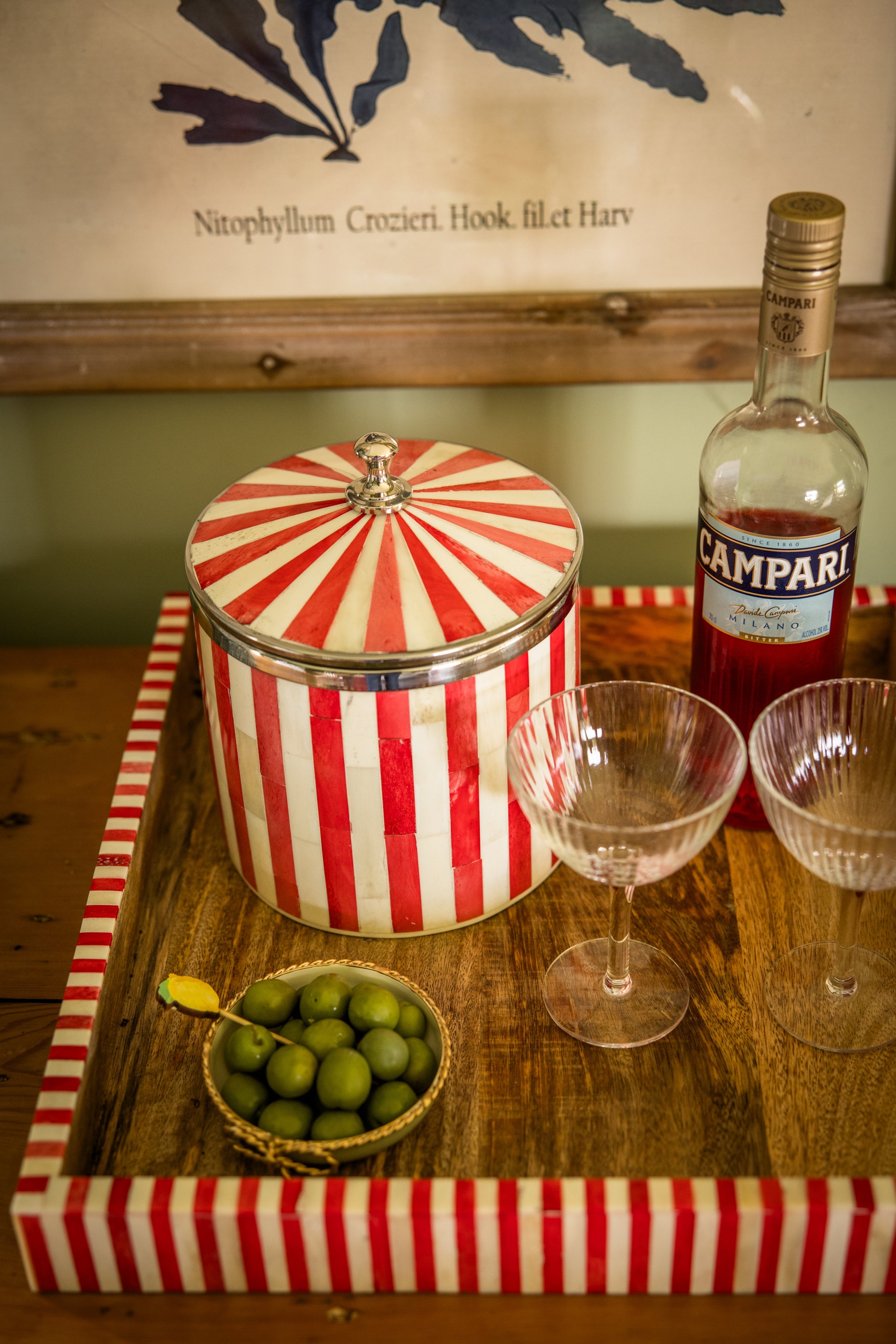 Bone Inlay Ice Bucket | Red & White | Striped