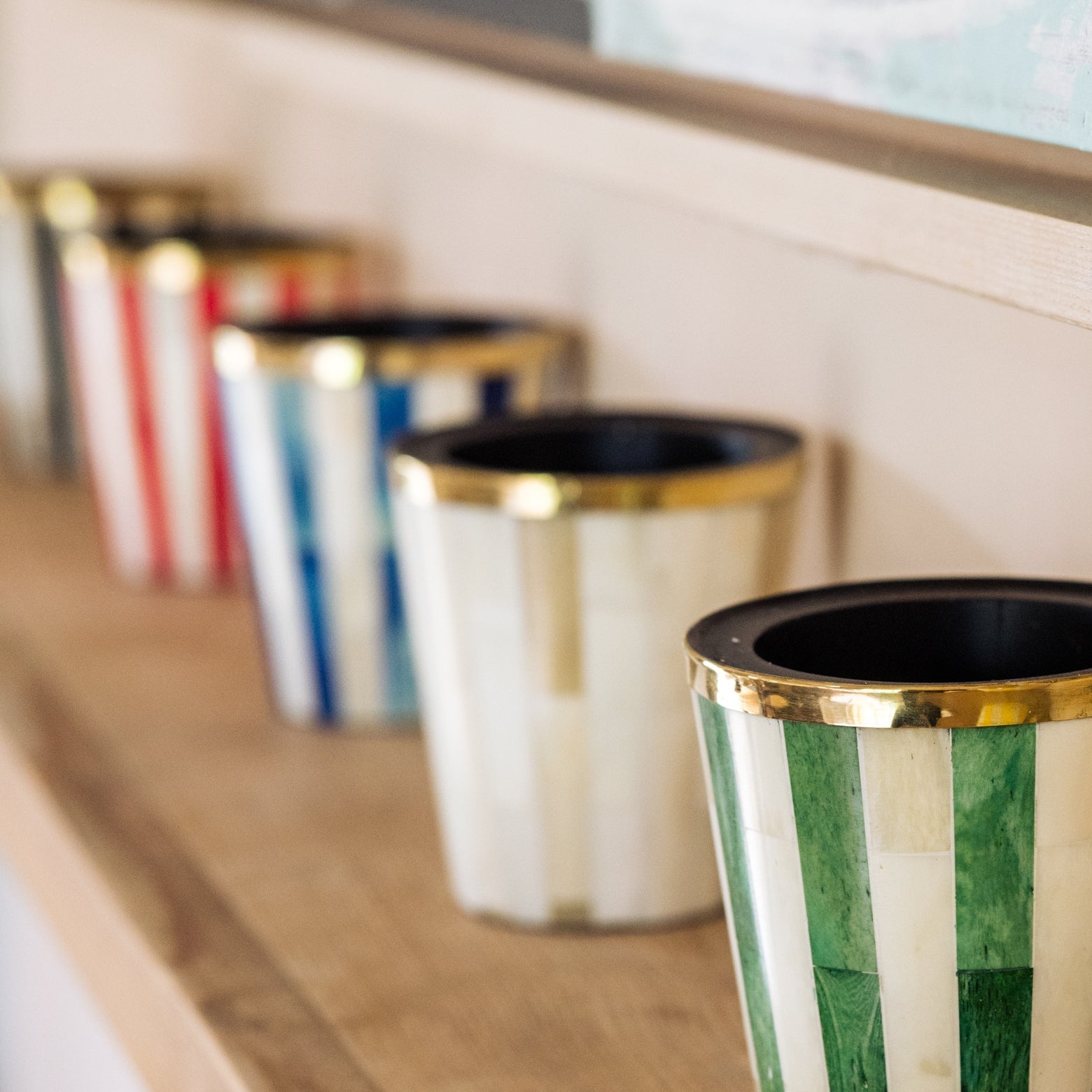 Striped Inlay Brush Pot | Beige & White
