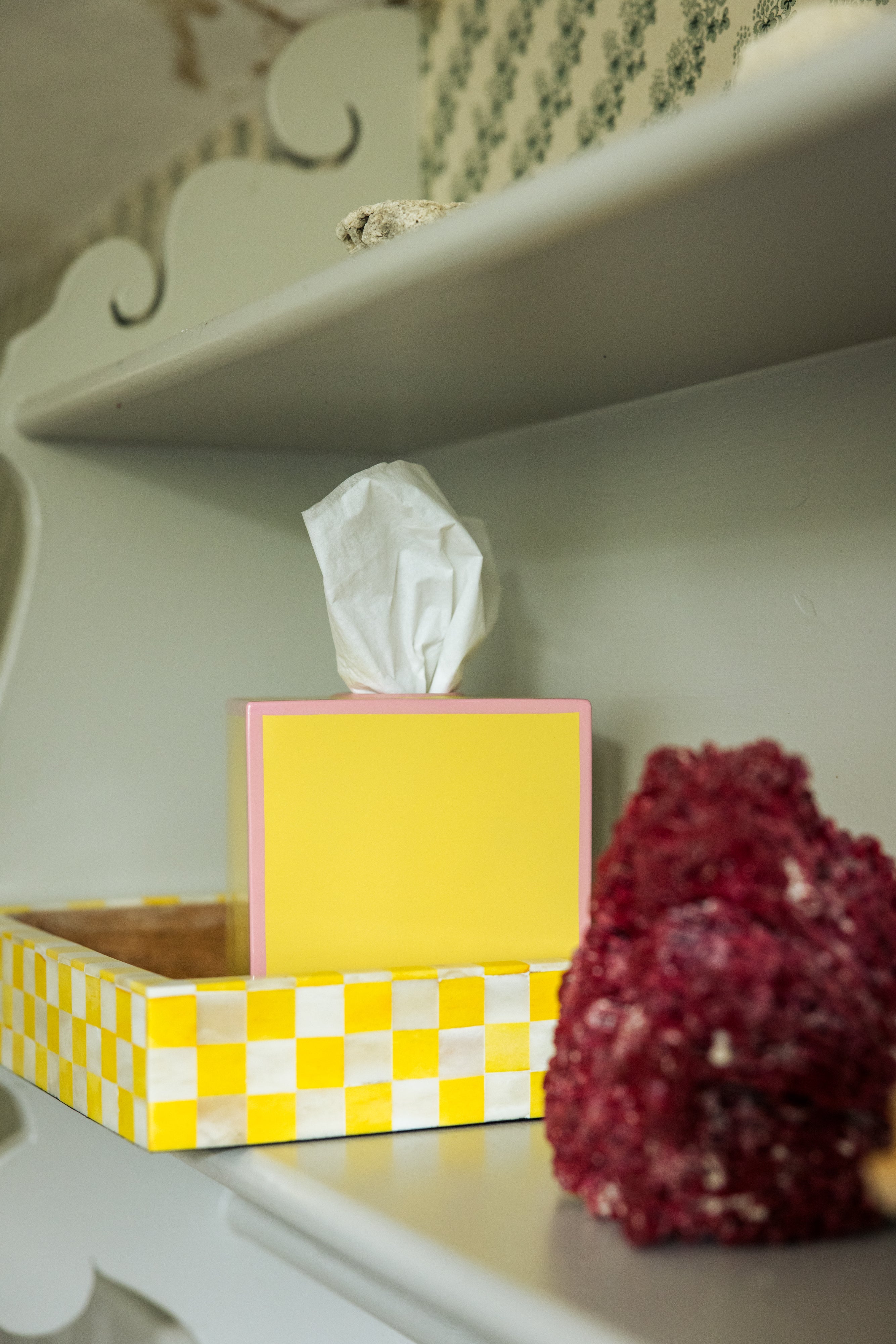 Tissue Box Cover | Soft Yellow and Rose Pink