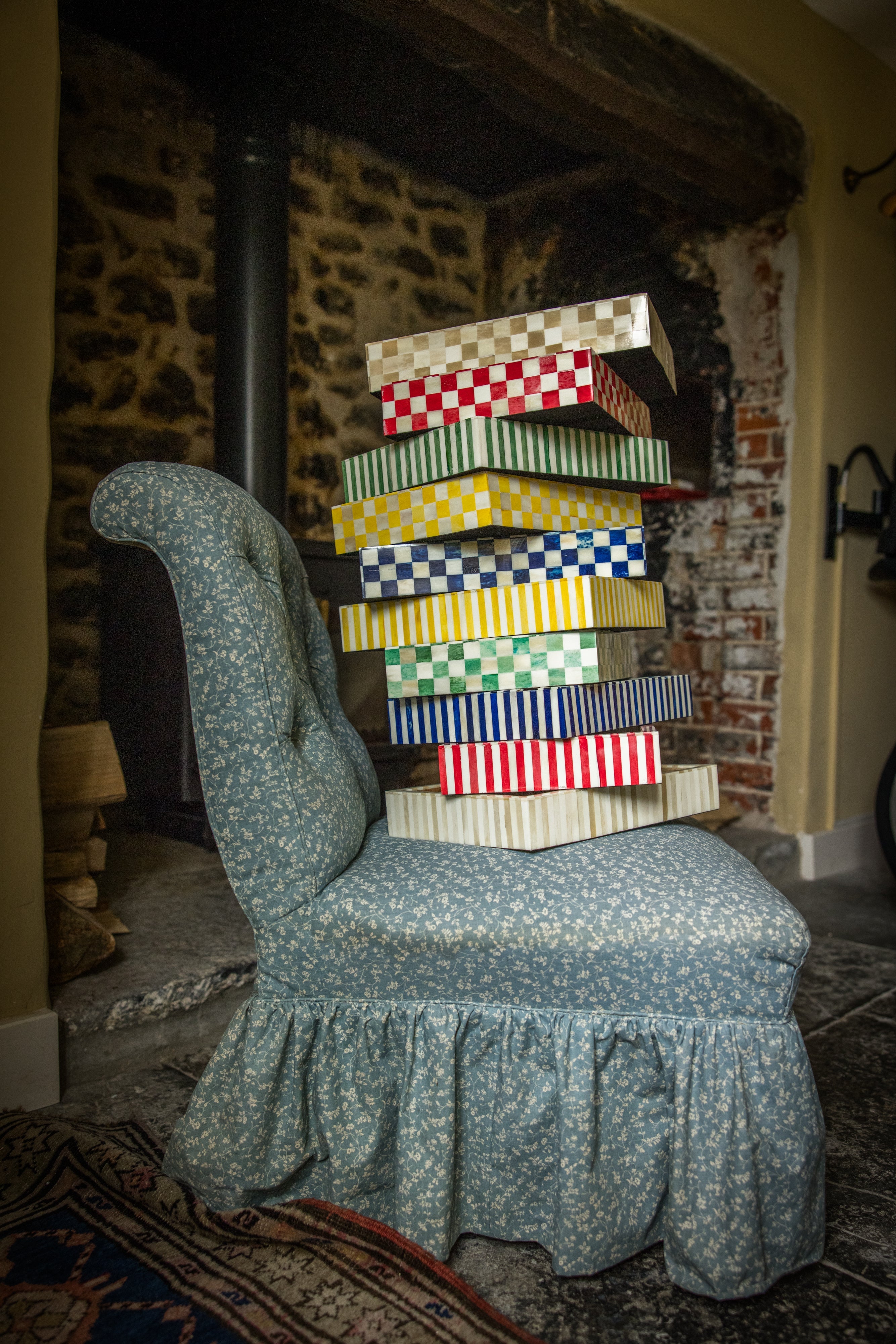 Blue Striped Rectangular Inlay Tray