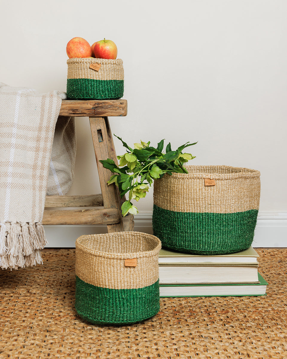 Uma Green & Brown Duo Colour Block Woven Basket
