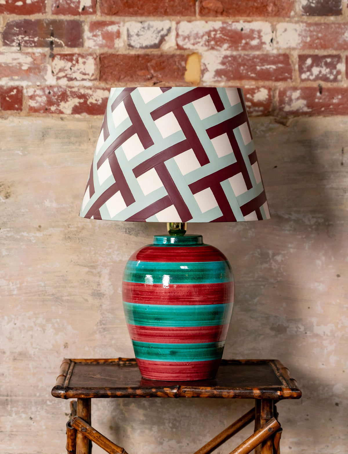 Stripe Lamp, Crimson & Turquoise