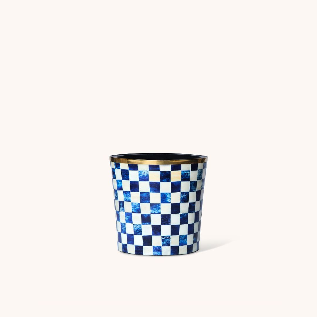 Round Inlay Planter | Medium | Blue | Chequered