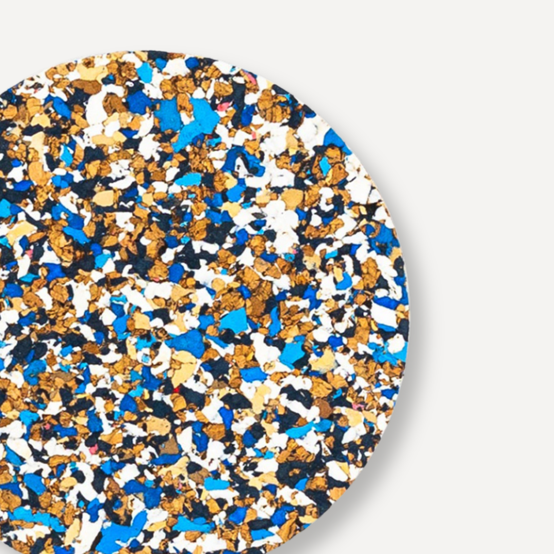 Blue Speckled Round Cork Coasters | Set of 4