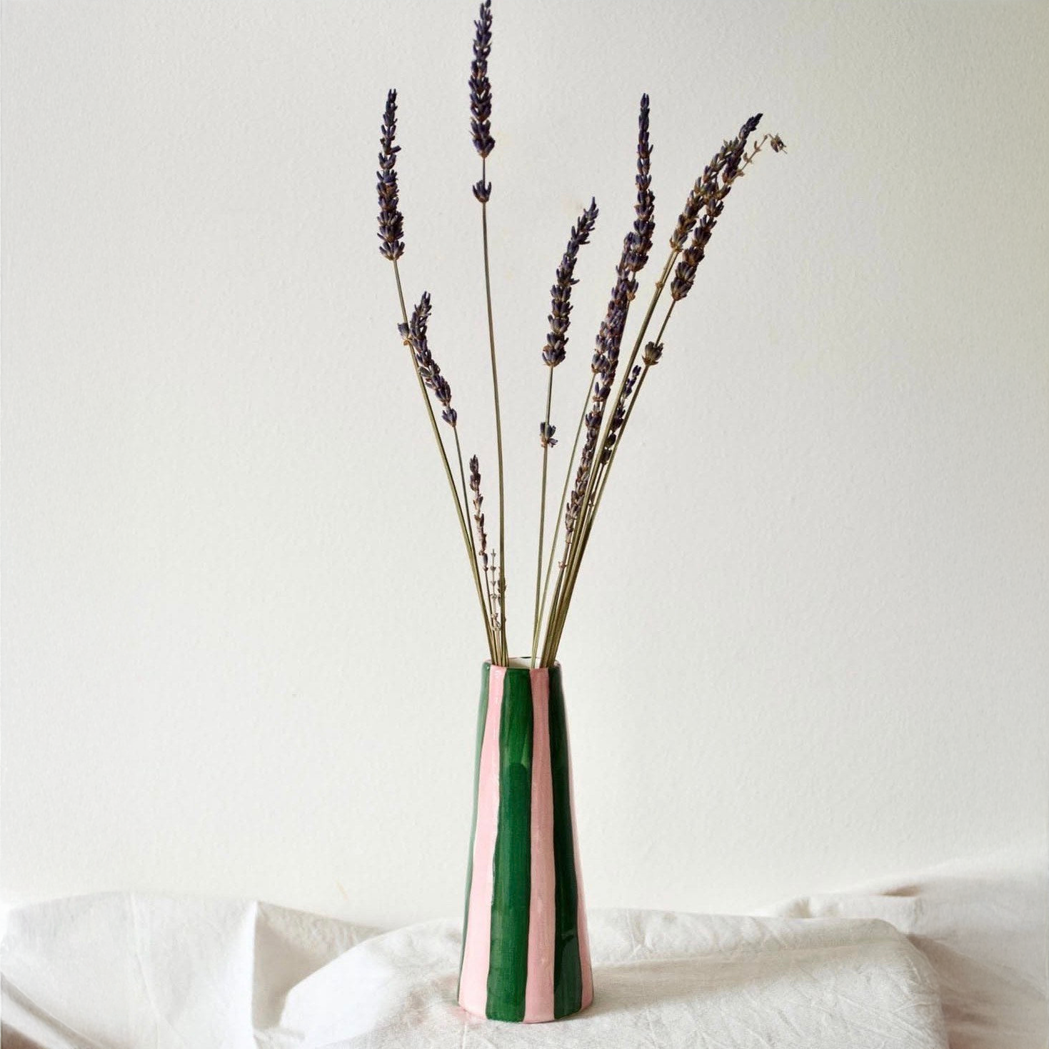 Green on Pink Stripe Stem Vase
