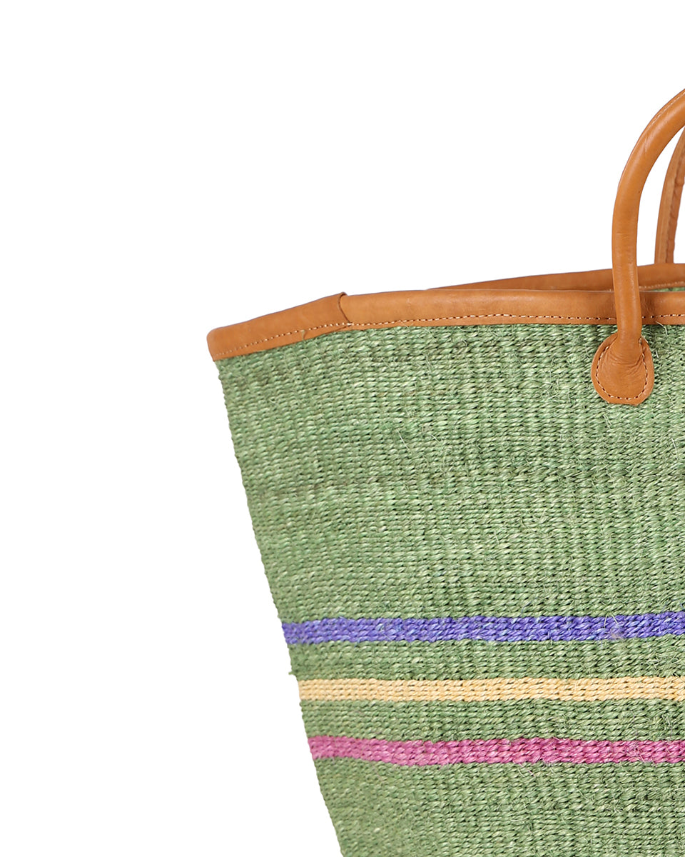 Vutia: Green Three Stripe Woven Laundry Basket
