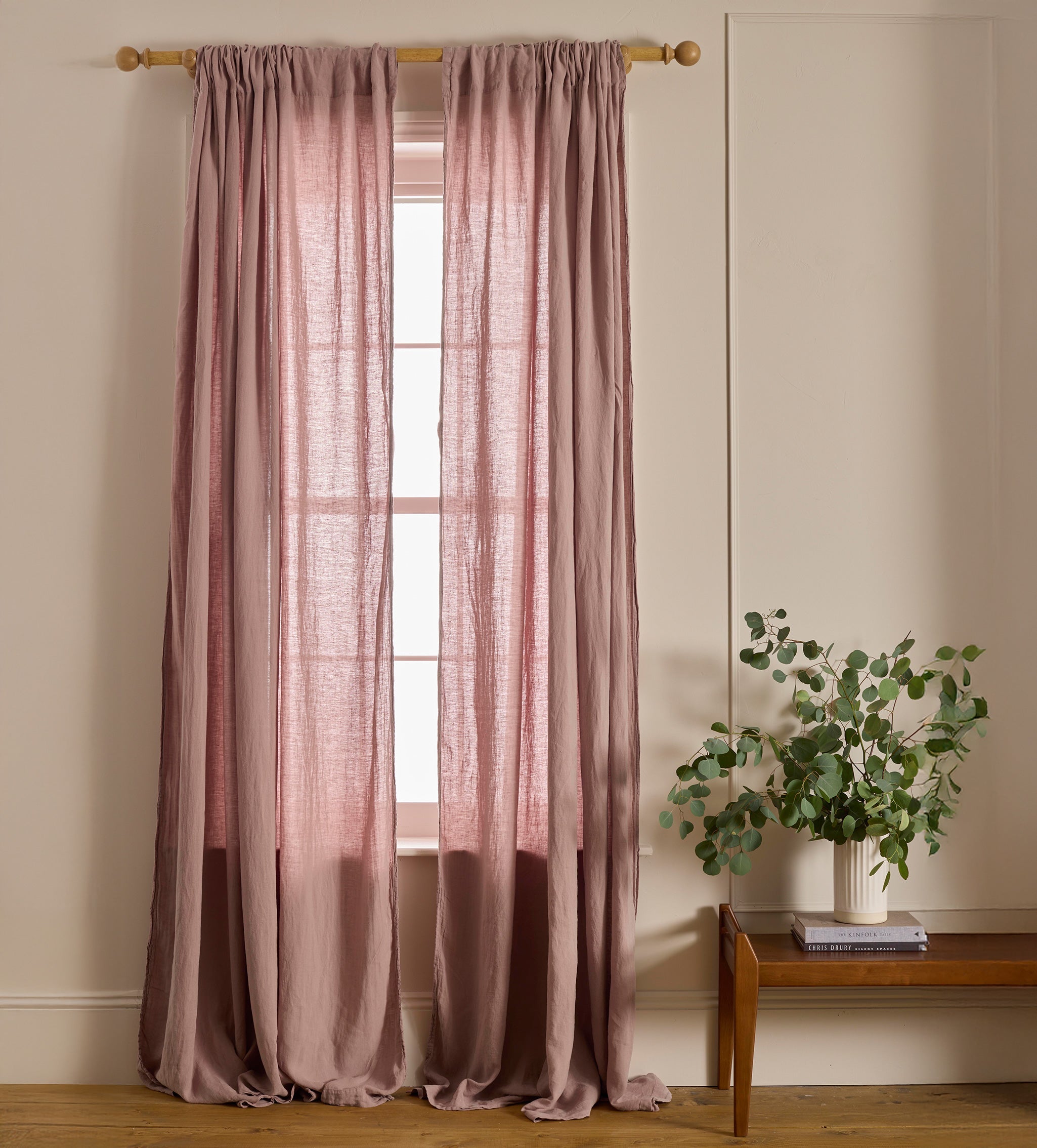 Vintage Rose 100% Linen Loop Top Curtain (Single)
