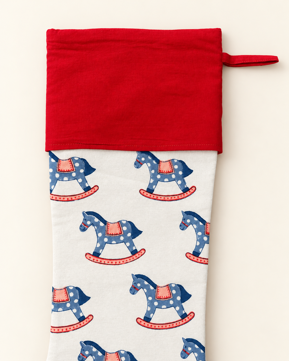 Rocking Horse Christmas Stocking in Blue & Pink