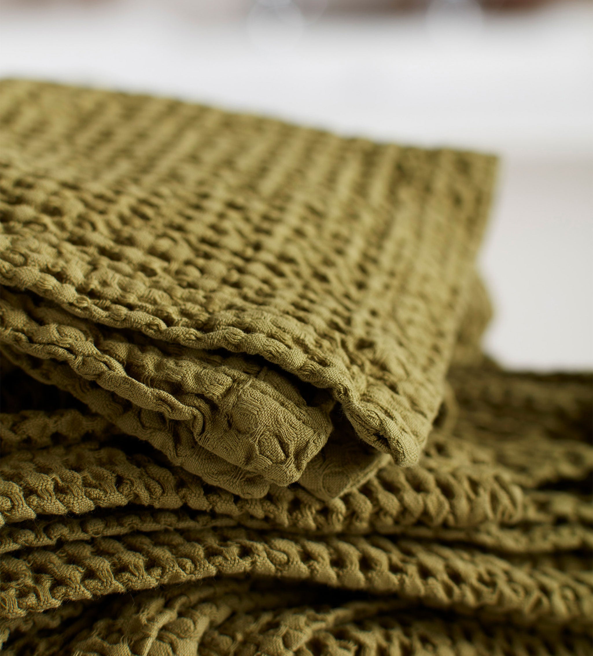 100% Cotton Waffle Towels | Moss Green